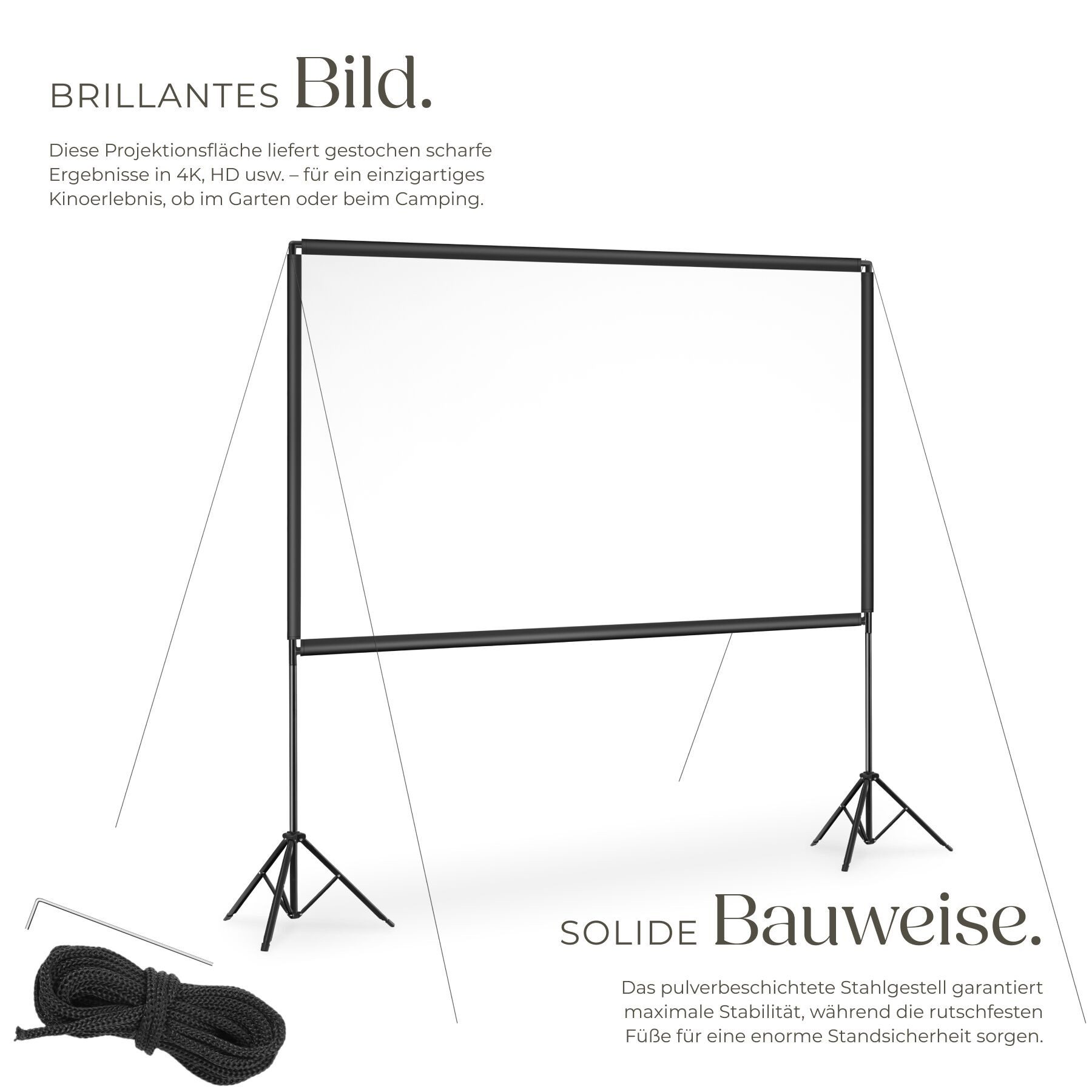 tectake Beamer-Leinwand für 4K, HD, Ultra HD und Full HD, Format 16:9, 100“ Deckeneinbauleinwand (Gain-Faktor 0, 7, robust, faltenfrei gespannt, inklusive Tragetasche)