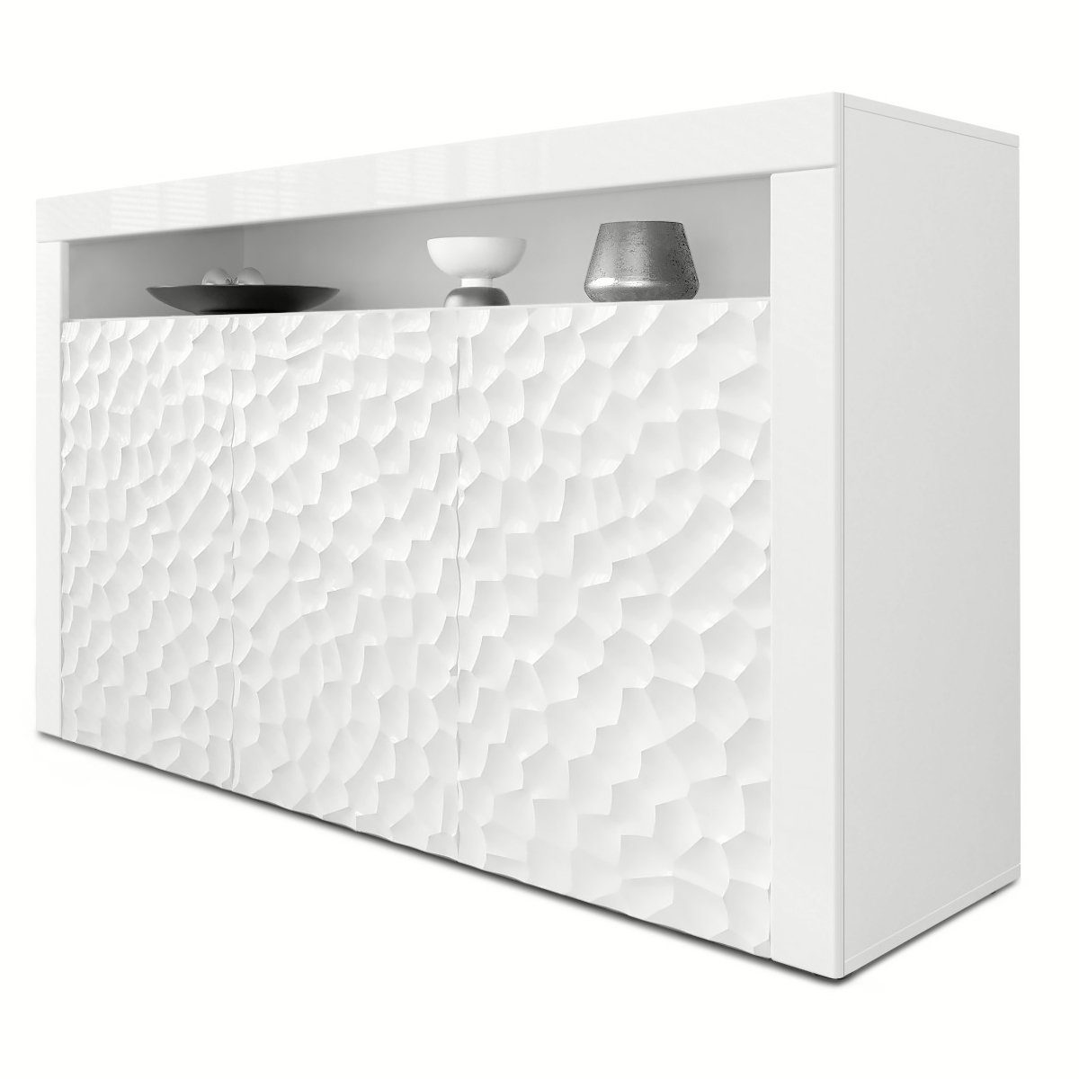Vladon Sideboard Valencia 3D (Kommode, mit 3 Türen und 1 offenem Fach), Wei günstig online kaufen