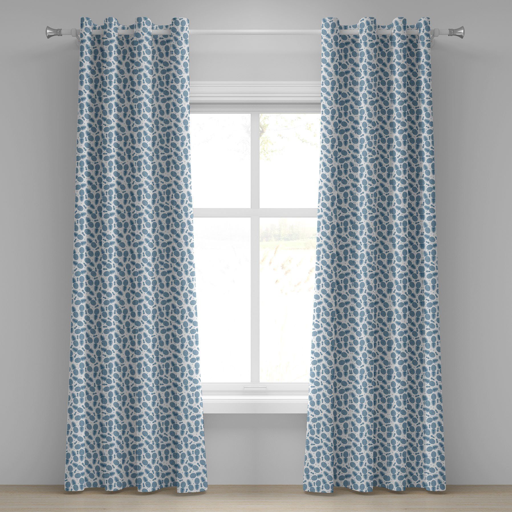 Gardine Dekorative 2-Panel-Fenstervorhänge für Schlafzimmer Wohnzimmer, Abakuhaus, Blau Tropische Frucht-Ananas