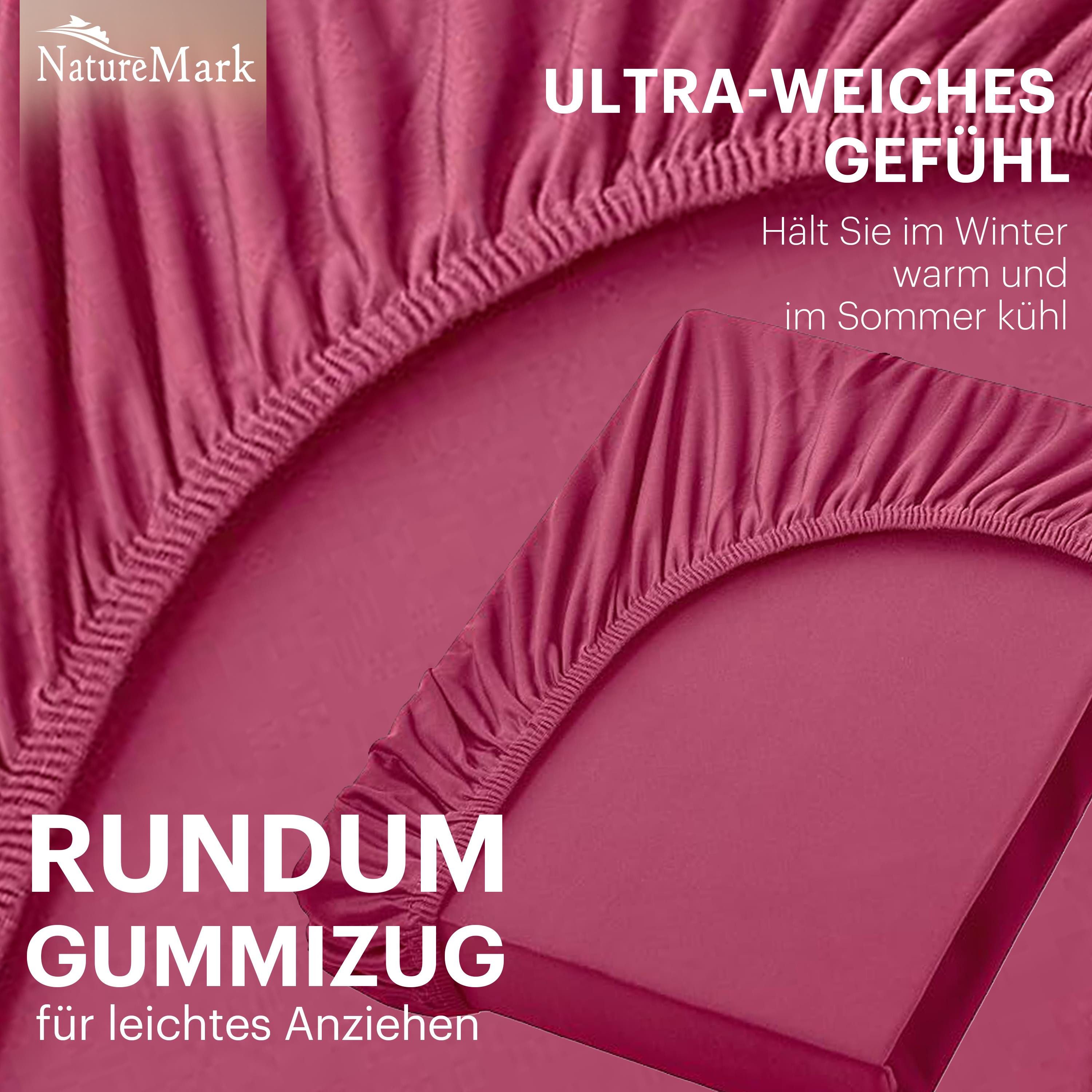 NatureMark Spannbettlaken Boxspringbett Spannbetttuch 200x220cm, Baumwolle, Gummizug: rundum, (1 Stück), 40 cm Steghöhe - 200 x 220cm Spannbetttuch, Bordeaux ro – Bild 5 von 5