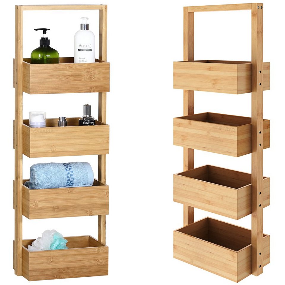casaria regal, badregal stehend schmal bambus 4 körben bad standregal holz  88x28x16cm
