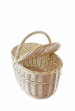MyBer® Einkaufskorb Korb aus Weide Picknickkorb 2 Deckel Stoffeinlage weiß