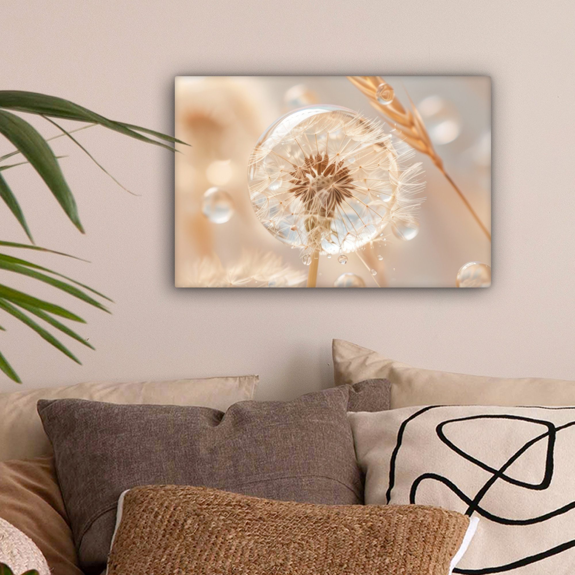 OneMillionCanvasses® Leinwandbild Löwenzahn - Wasser - Natur - Stillleben - Modern, Fotodruck (1 St), Leinwand Bilder Klein, Wand Dekoration Aesthetic 30x20 cm