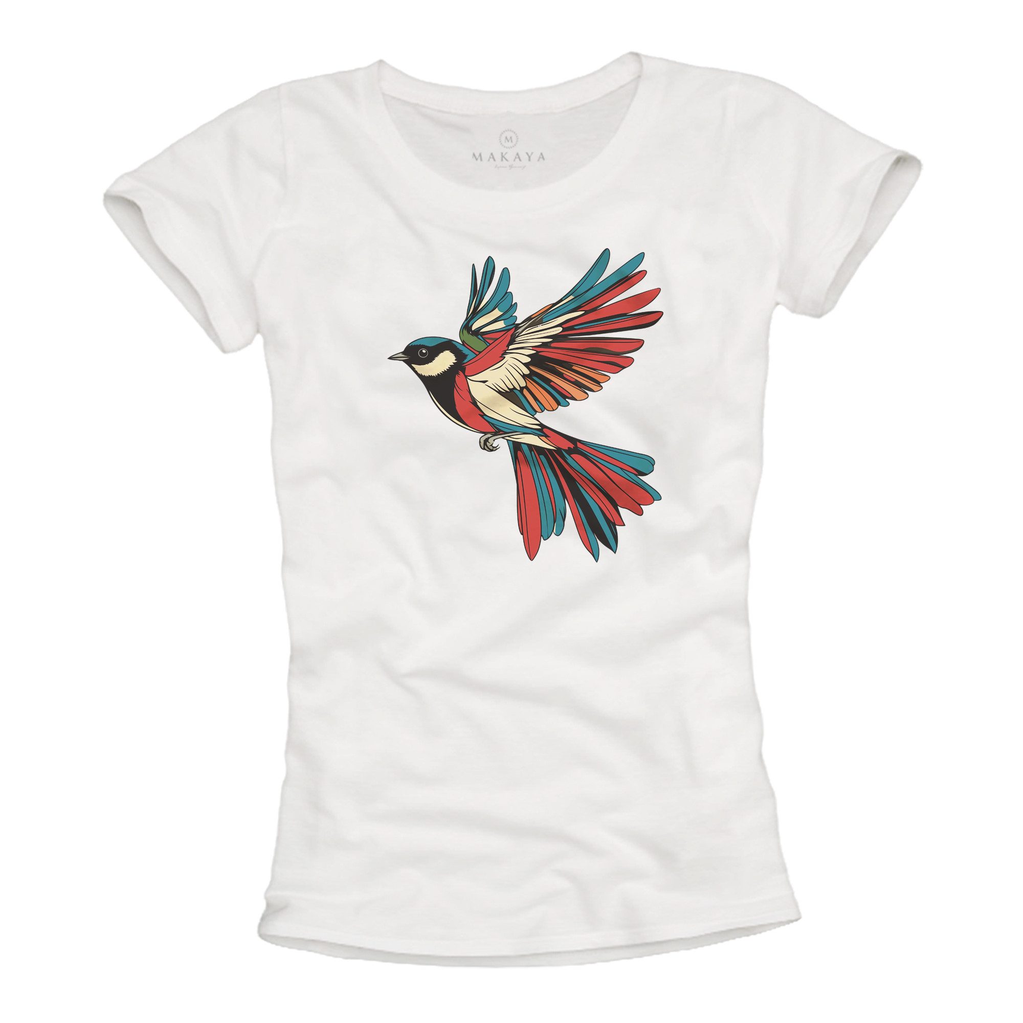 MAKAYA Print-Shirt Damen mit Vogelmotiv Kurzarm günstig online kaufen