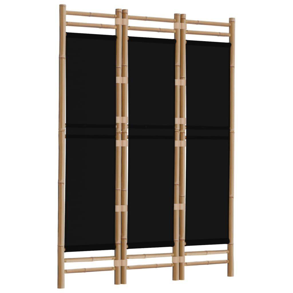 furnicato Raumteiler Bambus Paravent 120x180 cm Schwarz mit 3 Paneelen, 1-tlg., Klappbarer Sichtschutz aus Canvas für das Wohnzimmer oder den Garten