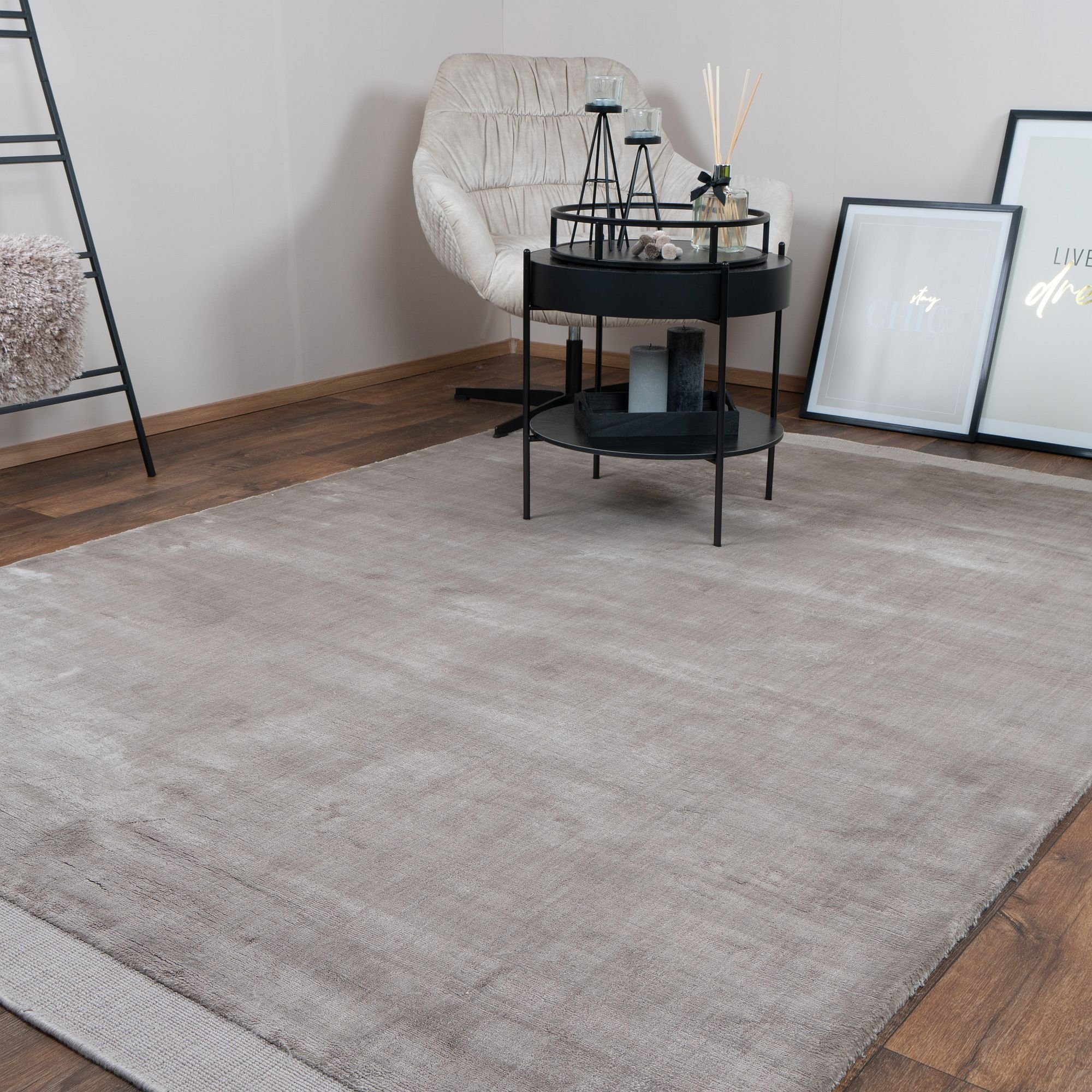 Designteppich BAMBOO Teppich Wohnzimmer luxuriös Viskose Seidenglanz Soft, Consilio Concept Taupe