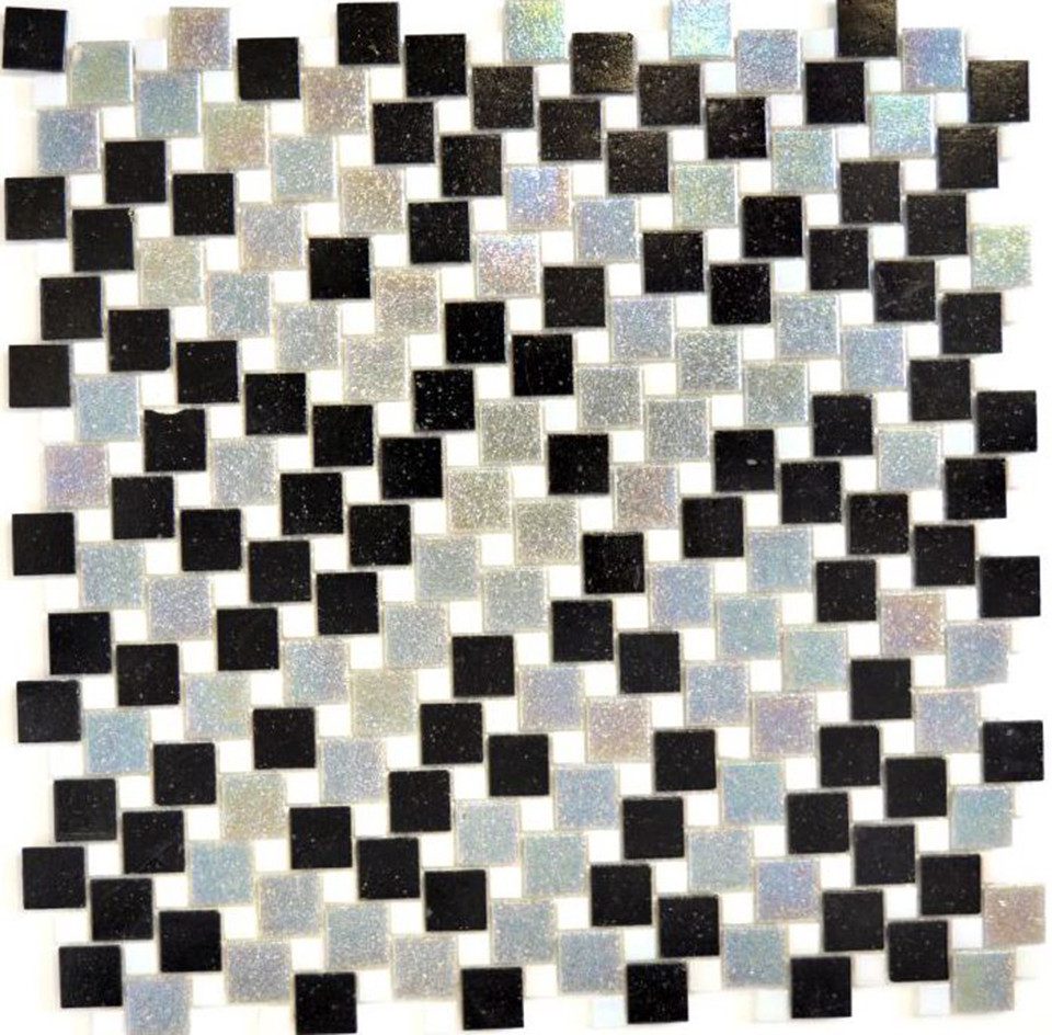Mosani Bodenfliese Glasmosaik Mosaikfliesen grau schwarz glänzend / 10 Mosaikmatten