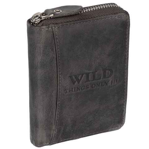 Wild Things Only !!! Geldbörse RFID Leder Portmonne Geldbörse Herren mit Reißverschluss Hochformat, RFID Schutz