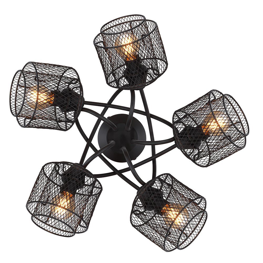Metallgeflecht nicht Lampe Leuchtmittel 5 H Deckenleuchte schwarz Käfig-Design Deckenstrahler, flammig inklusive, Globo