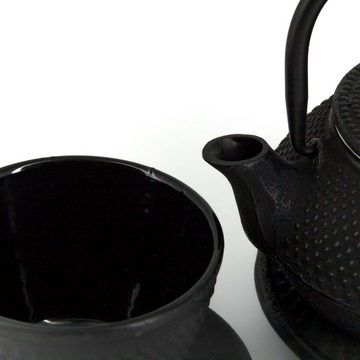 teayumi Teekanne ARARE Tetsubin Kombi-Set Gusseisenkanne 300 ml Schwarz, 0.3 l, (Kombi-Set, 8-teilig), mit herausnehmbaren Edelstahlsieb, mit Henkel