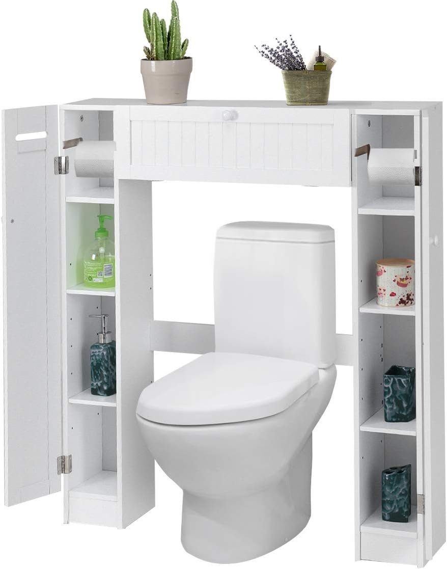 KOMFOTTEU Fächerschrank Toilettenregal 98 x 87 x 18 cm, Weiß | Jugendschränke