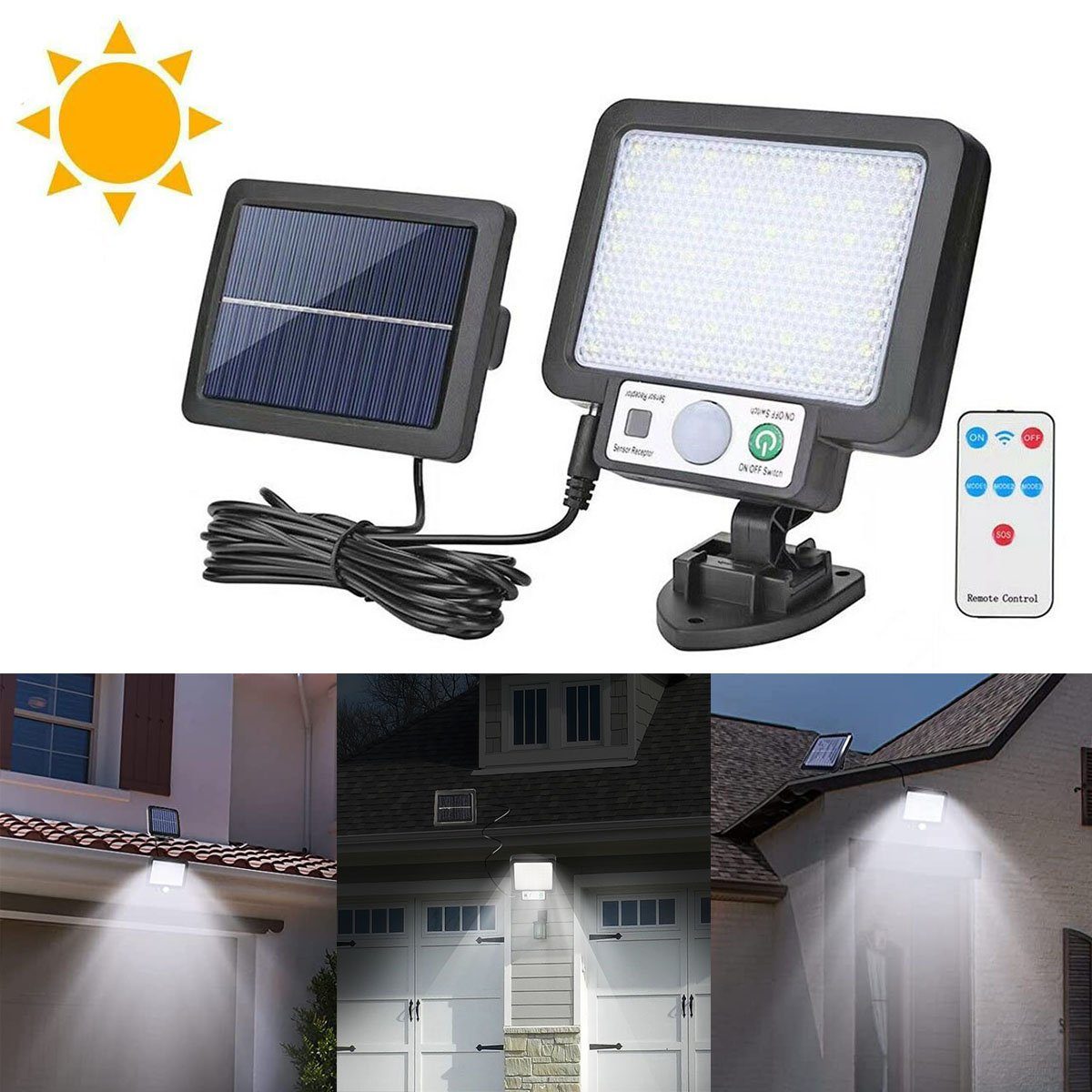 oyajia LED Solarleuchte 56/72 LEDs Strahler mit Bewegungsmelder Solarlampe