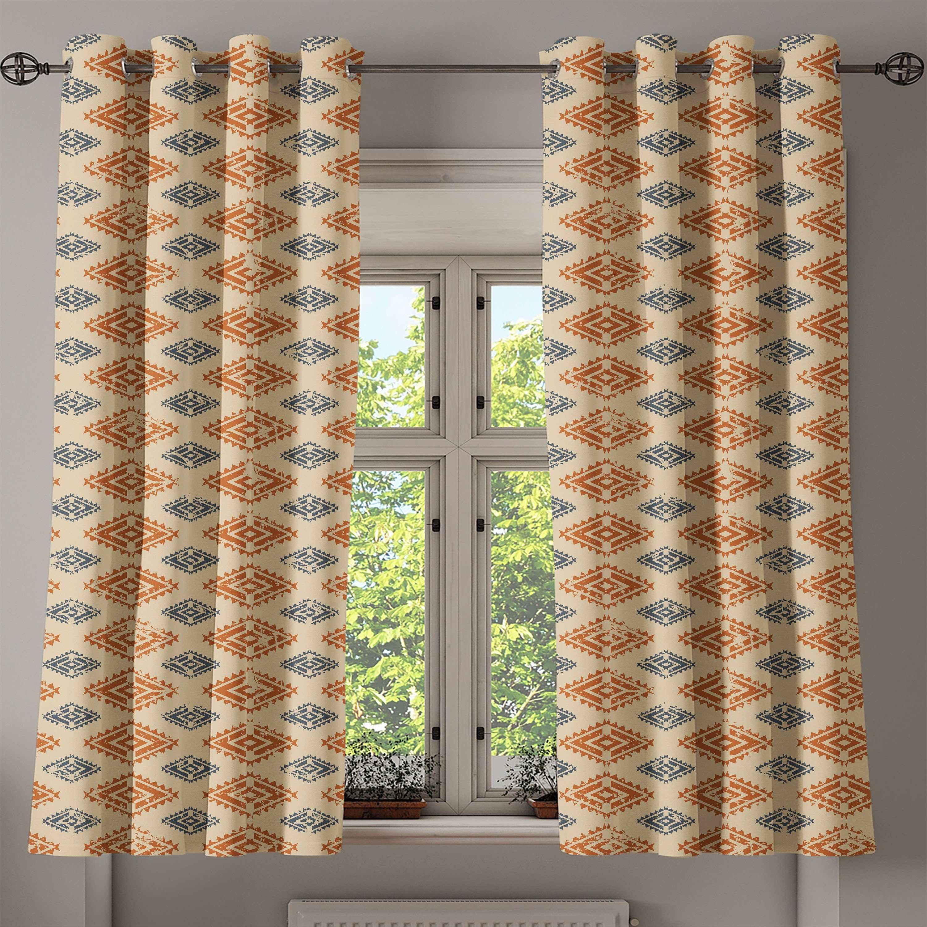 Folk für Sambia Wohnzimmer, Abakuhaus, Style 2-Panel-Fenstervorhänge Retro Gardine Schlafzimmer Dekorative