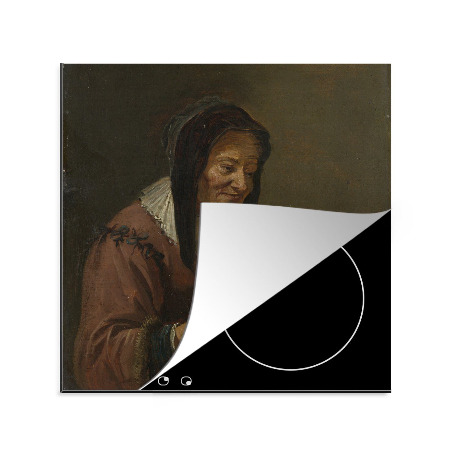 MuchoWow Herdblende-/Abdeckplatte Eine lesende alte Frau - David Teniers der Jüngere, Vinyl, (1 tlg), 78x78 cm, Ceranfeldabdeckung, Arbeitsplatte für küche