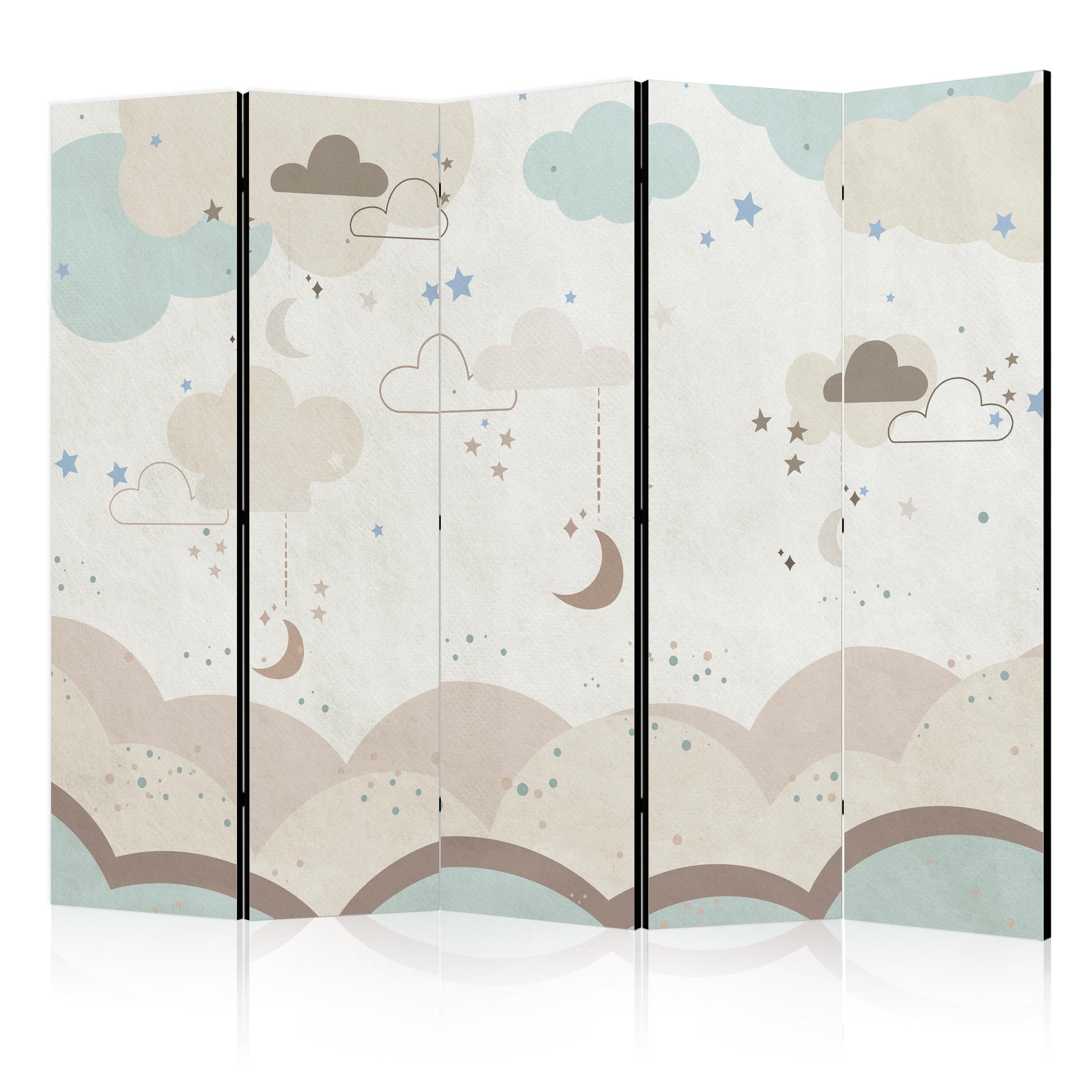 Muralo Paravent 5-teilig Raumteiler klappbar Wolken Sterne für Kinder (Packung, 1 St., 225x172 cm), 3 Varianten, Für das Wohnzimmer, das Schlafzimmer