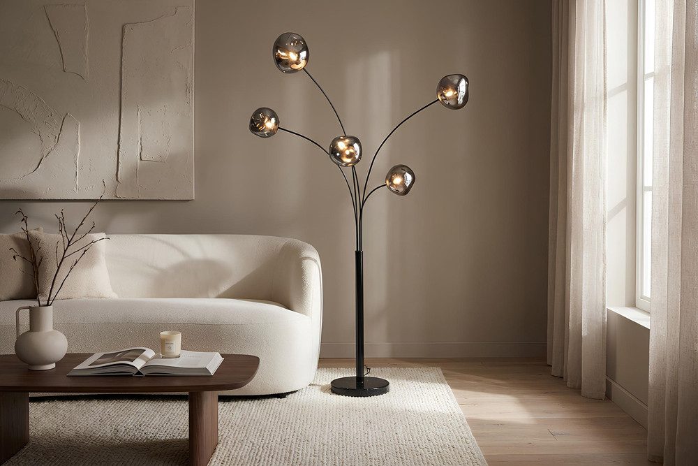 riess-ambiente Stehlampe LIQUID DIAMOND 200cm smoke grau/schwarz – 5 Kugelschirme aus Glas, Ein-/Ausschalter, ohne Leuchtmittel, mehrarmiges Design mit Marmorfuß – ideal für Lounge oder Essbereich