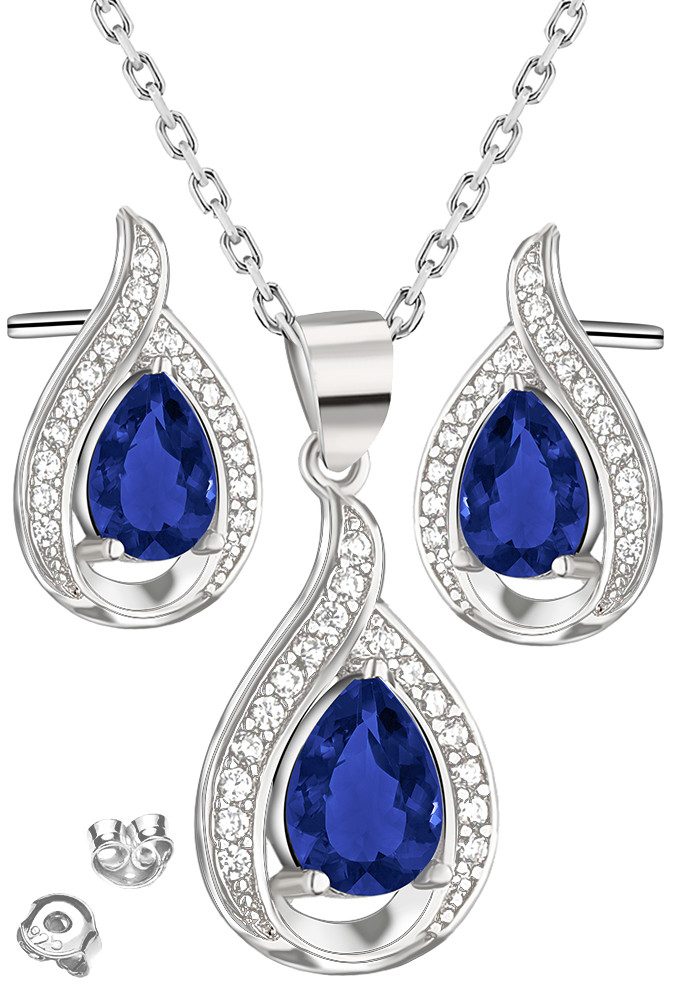 Limana Ювелирные изделияset 925 Silber blau Ohrstecker mit Halskette Anhänger Ювелирные изделия Damen Frauen (inkl. Ювелирные изделияbox), Серьги Geschenk Set Idee für Sie Ehefrau Partnerin Freundin Mutter