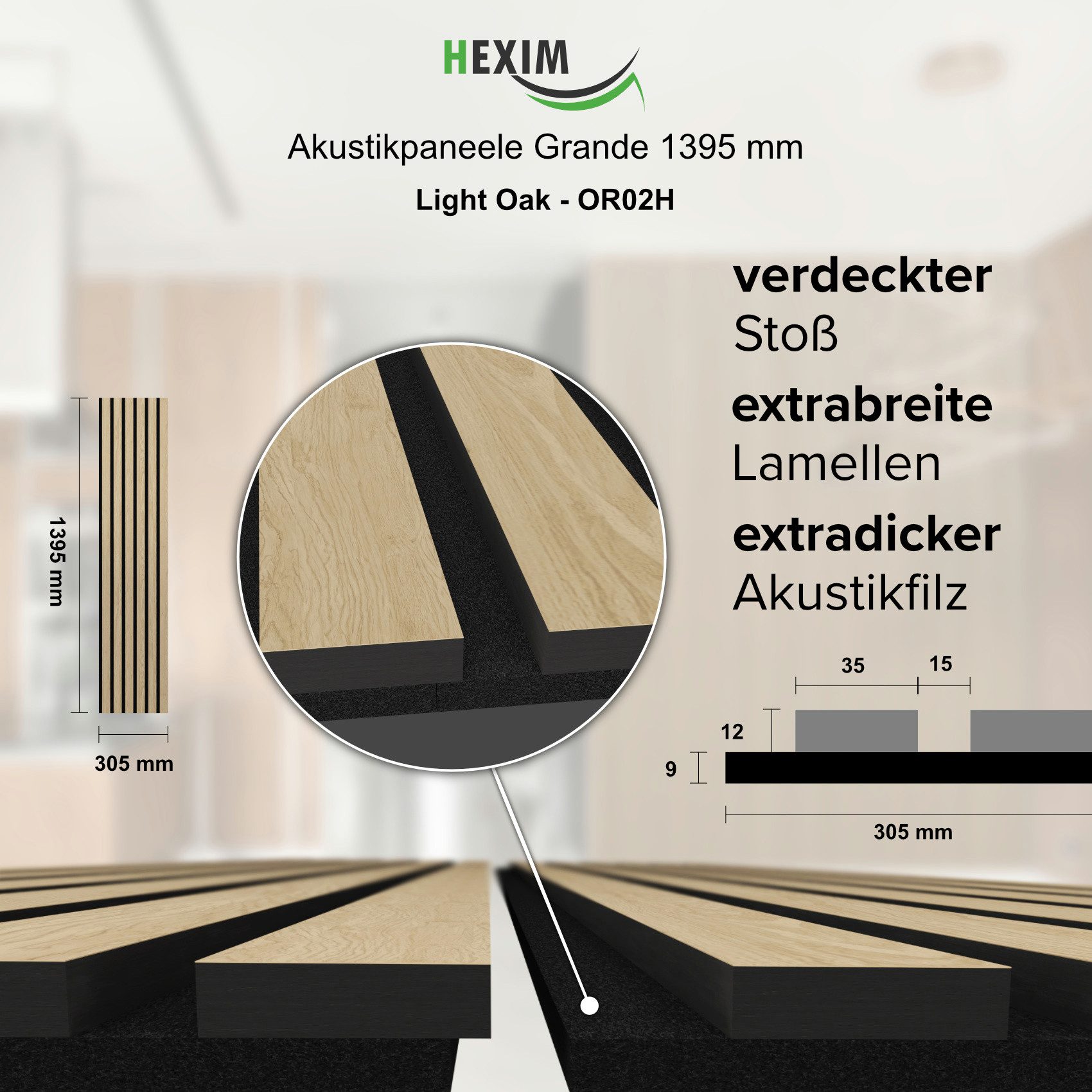 Hexim Wandpaneel, (Akustikpaneele Holz 140x30cm Grande günstig online kaufen