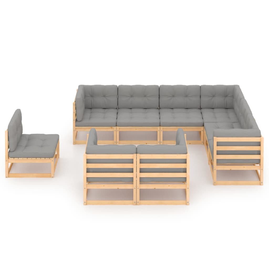 vidaXL Gartenlounge-Set, 9-tlg. Lounge Set mit Kissen Massivholz Kiefer