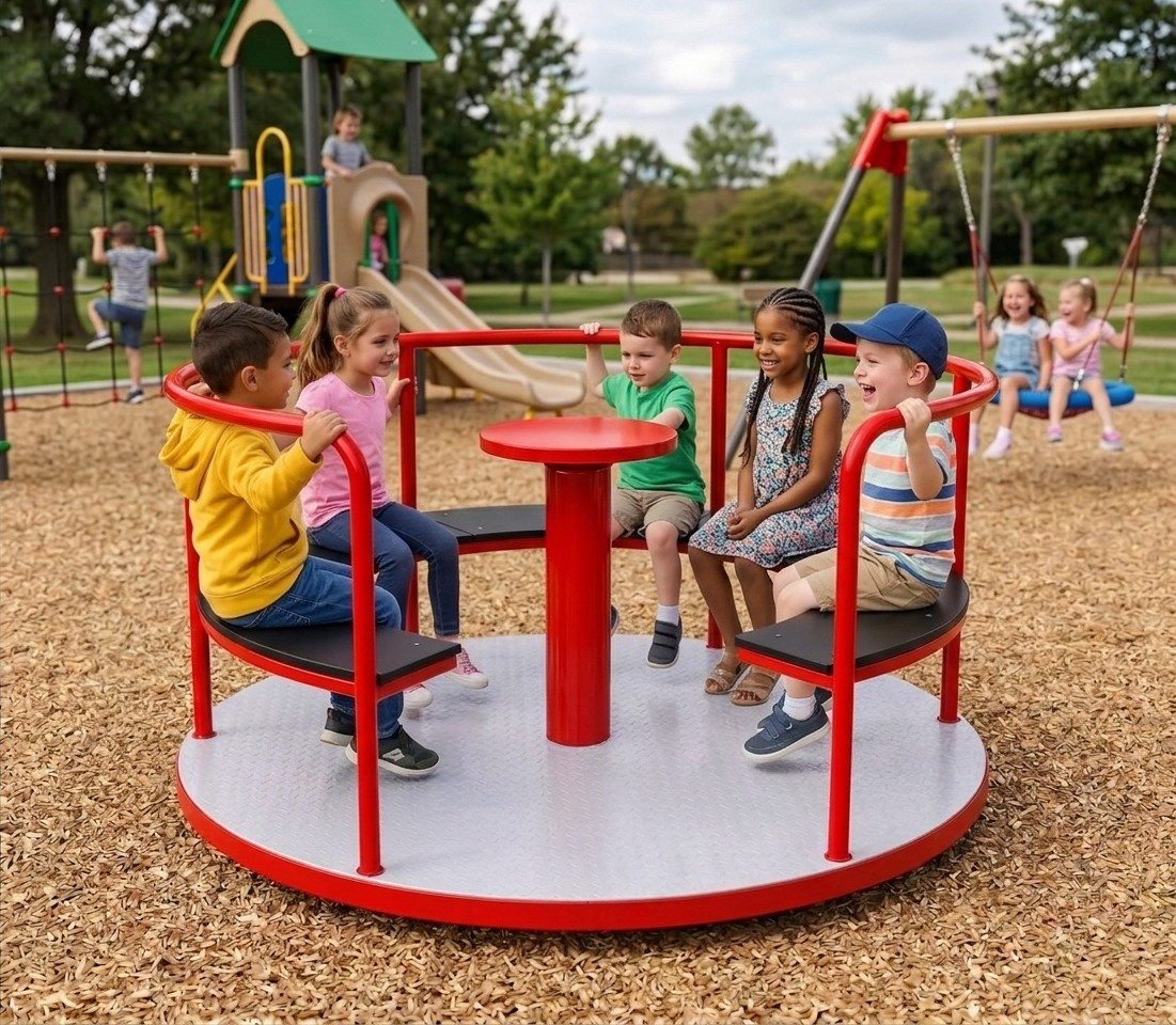 Xlmoebel Klettergerüst Drehplatte für Kinderkarussell im Spielplatzdesign in Rot, (Drehplatte für Kinderkarussell, Drehplatte für Kinderkarussell, rot), Made in Europa