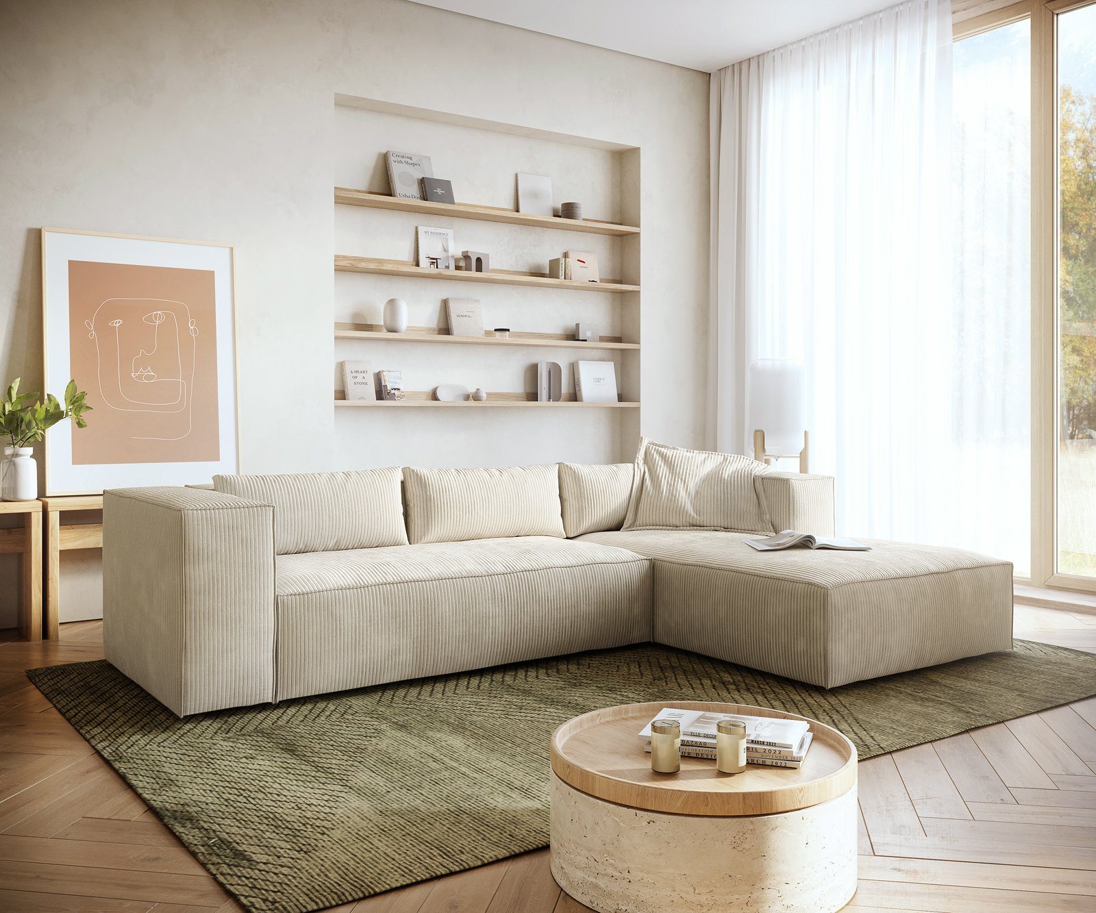 DELIFE Ecksofa Brom, Cord Beige 260x175 günstig online kaufen