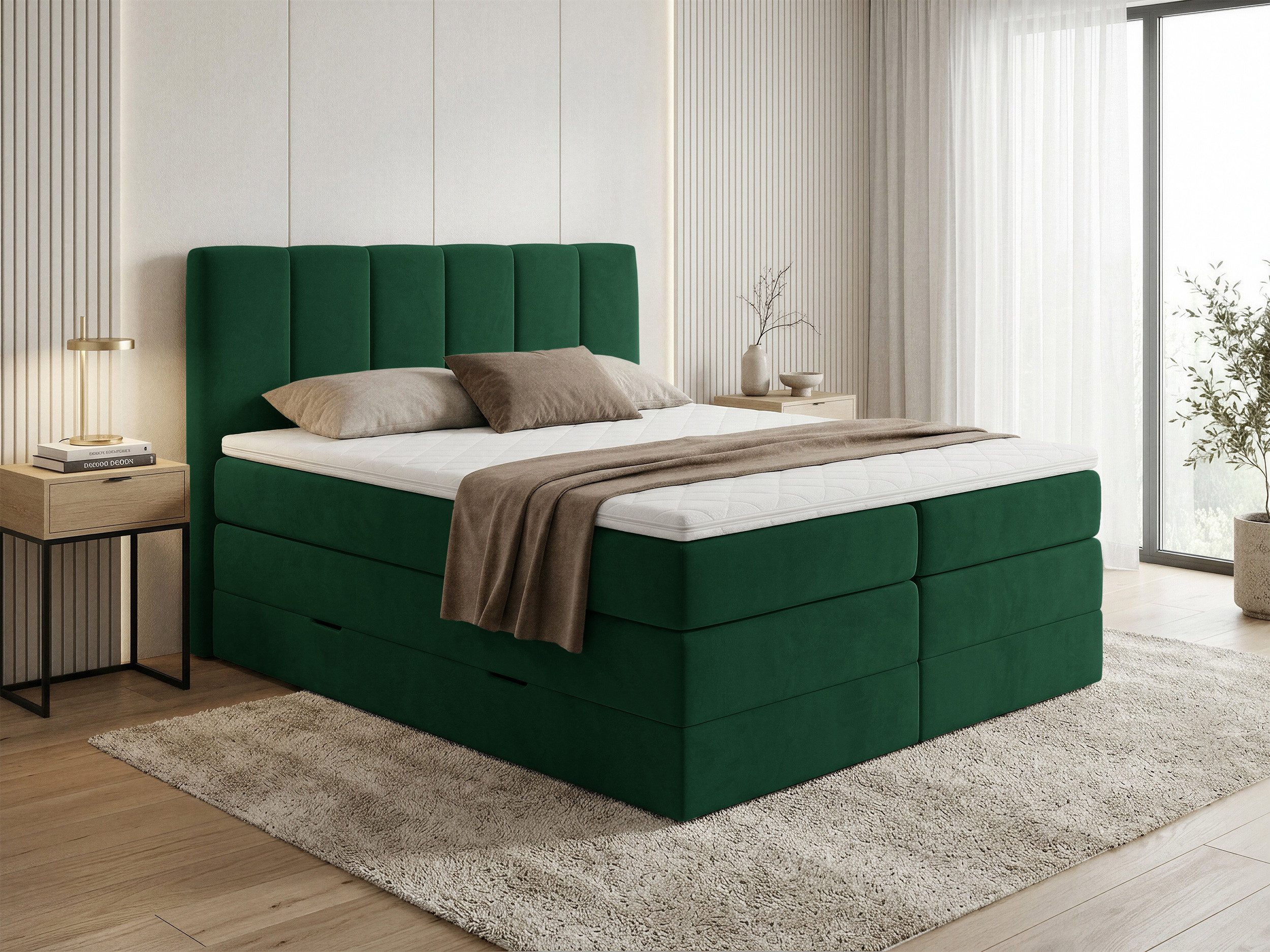 Sofnet Boxspringbett Star XL (2x Bettkästen, Bonellfederkern- und Taschenfederkernmatratze, Topper), Polsterbett, Doppelbett, Velours, mit Kopfteil, 140/160/180x200 cm