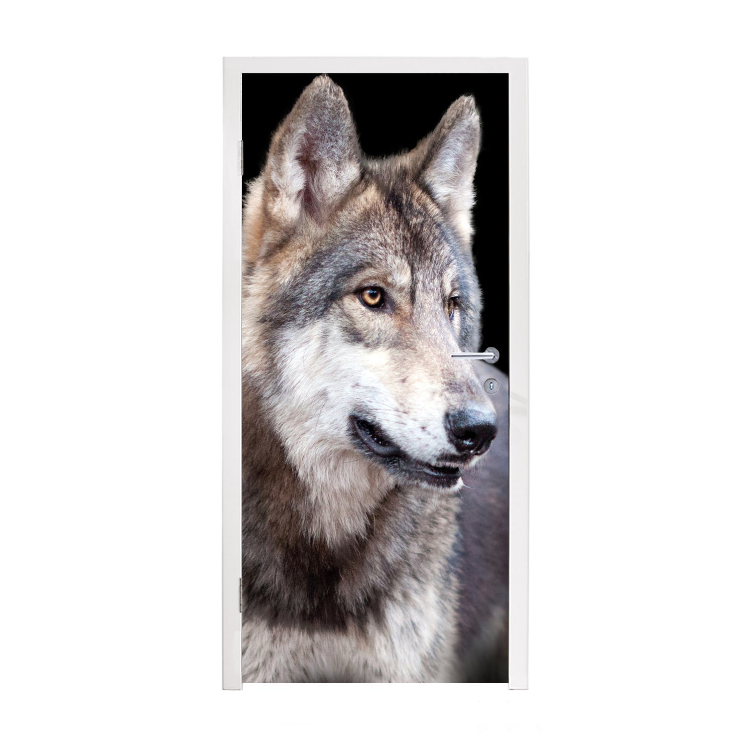 MuchoWow Türtapete Grauer Wildwolf, Matt, bedruckt, (1 St), Fototapete für Tür, Türaufkleber, 75x205 cm