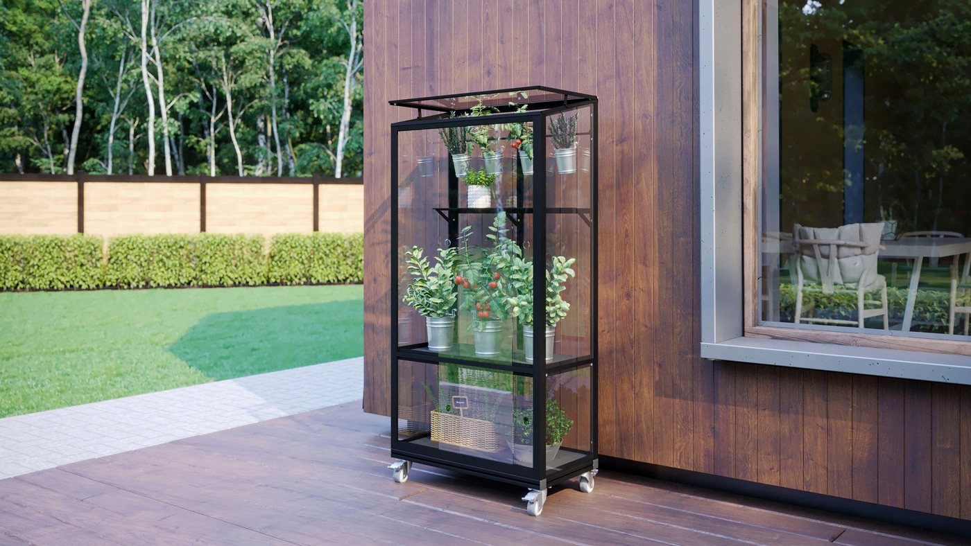 Vitavia Gewächshaus Stad Balkongewächshaus, BxTxH: 81 x 42,8 x 168,2 cm, Balkongewächshaus inkl. Rollen, Boden und Regal schwarz Vitavia Gewächshaus Stad Balkongewächshaus, BxTxH: 81 x 42,8 x 168,2 cm, Balkongewächshaus inkl. Rollen, Boden und Regal schwarz