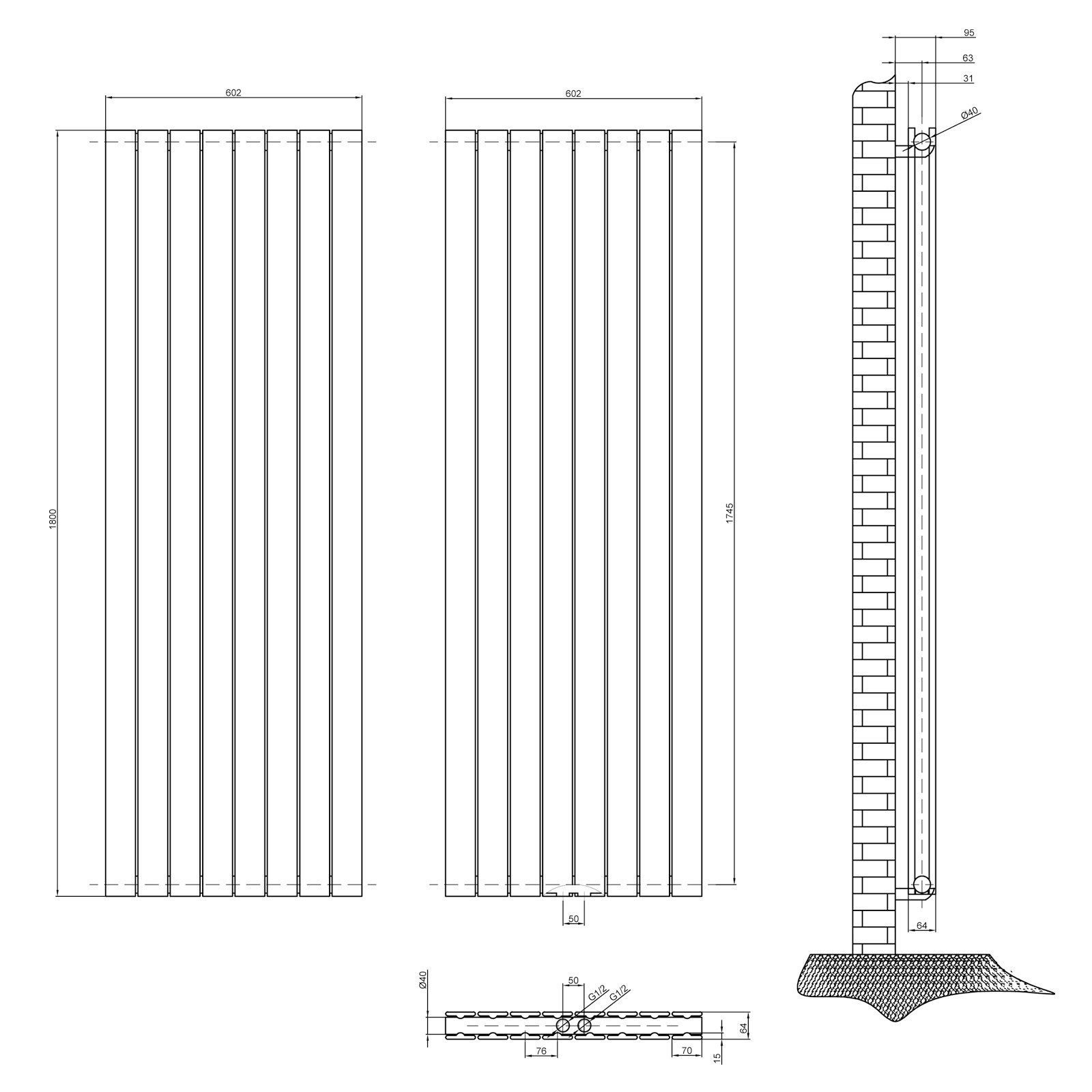 AICA Heizkörper Anthrazit/Weiß Doppellagig Flach Paneelheizkörper Höhe: 160/180cm
