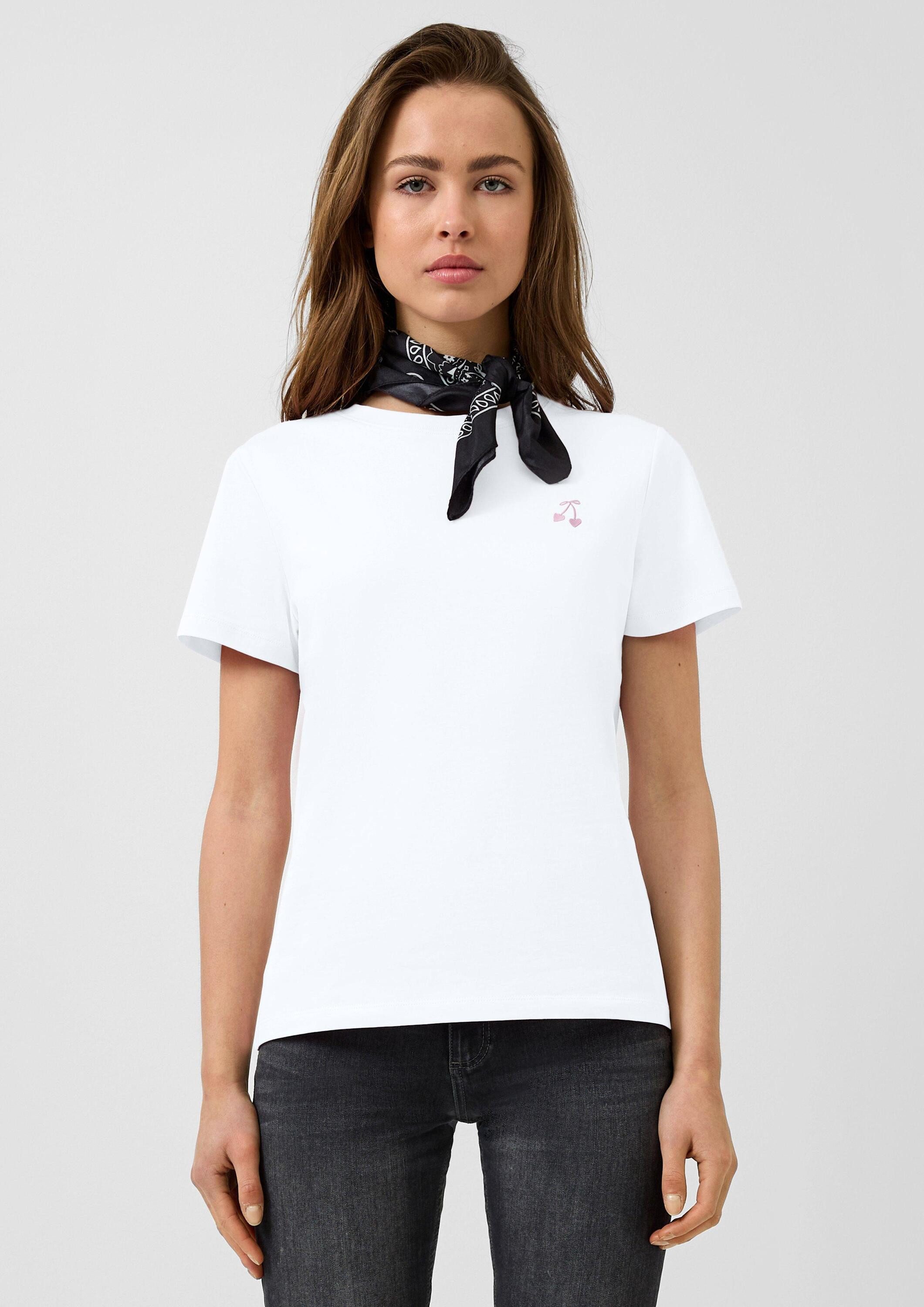 QS Kurzarmshirt T-Shirt Bauwollshirt mit Stickerei