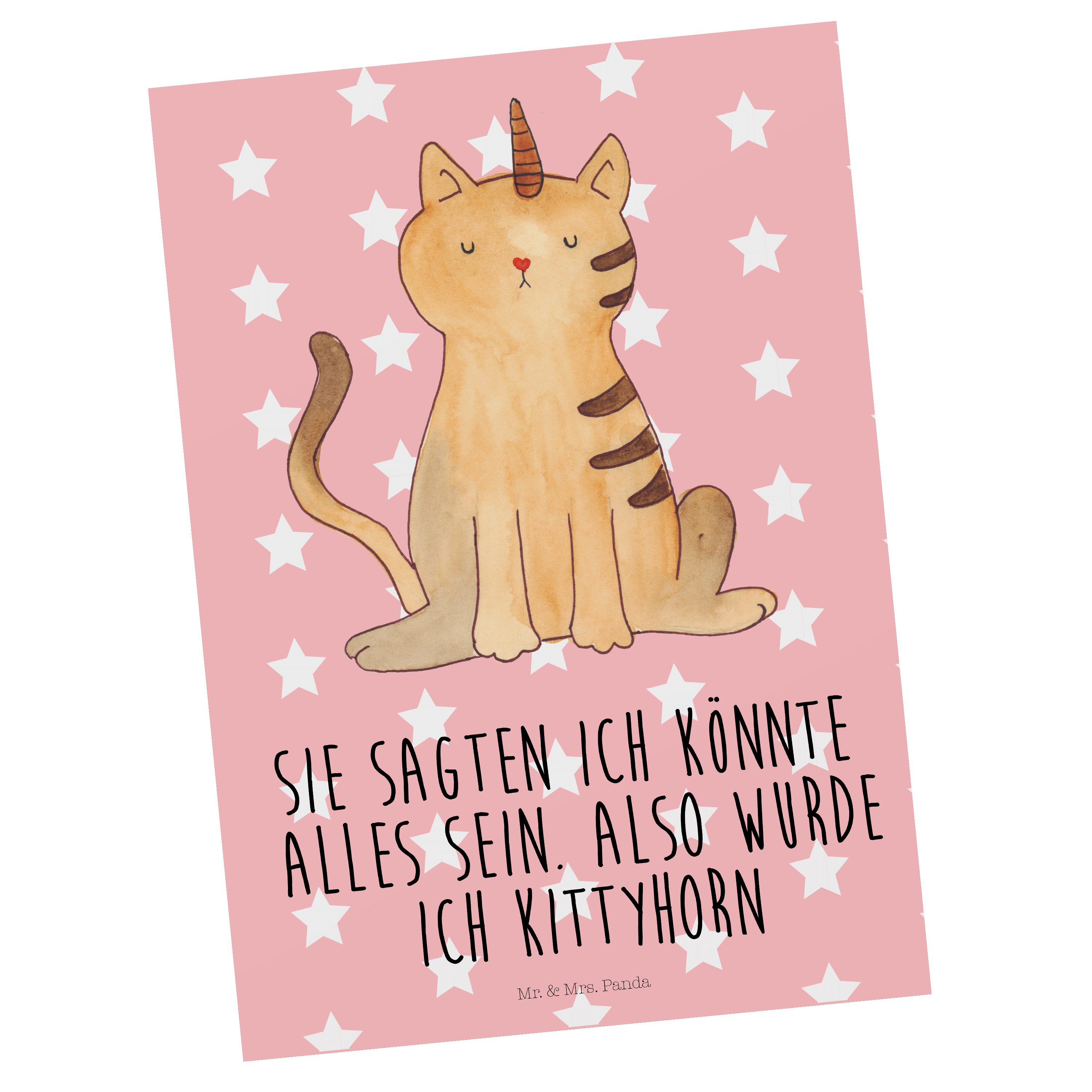 Mr. & Mrs. Panda Postkarte Einhorn Katze - Rot Pastell - Geschenk, Unicorn, Karte, Einladung, Ge
