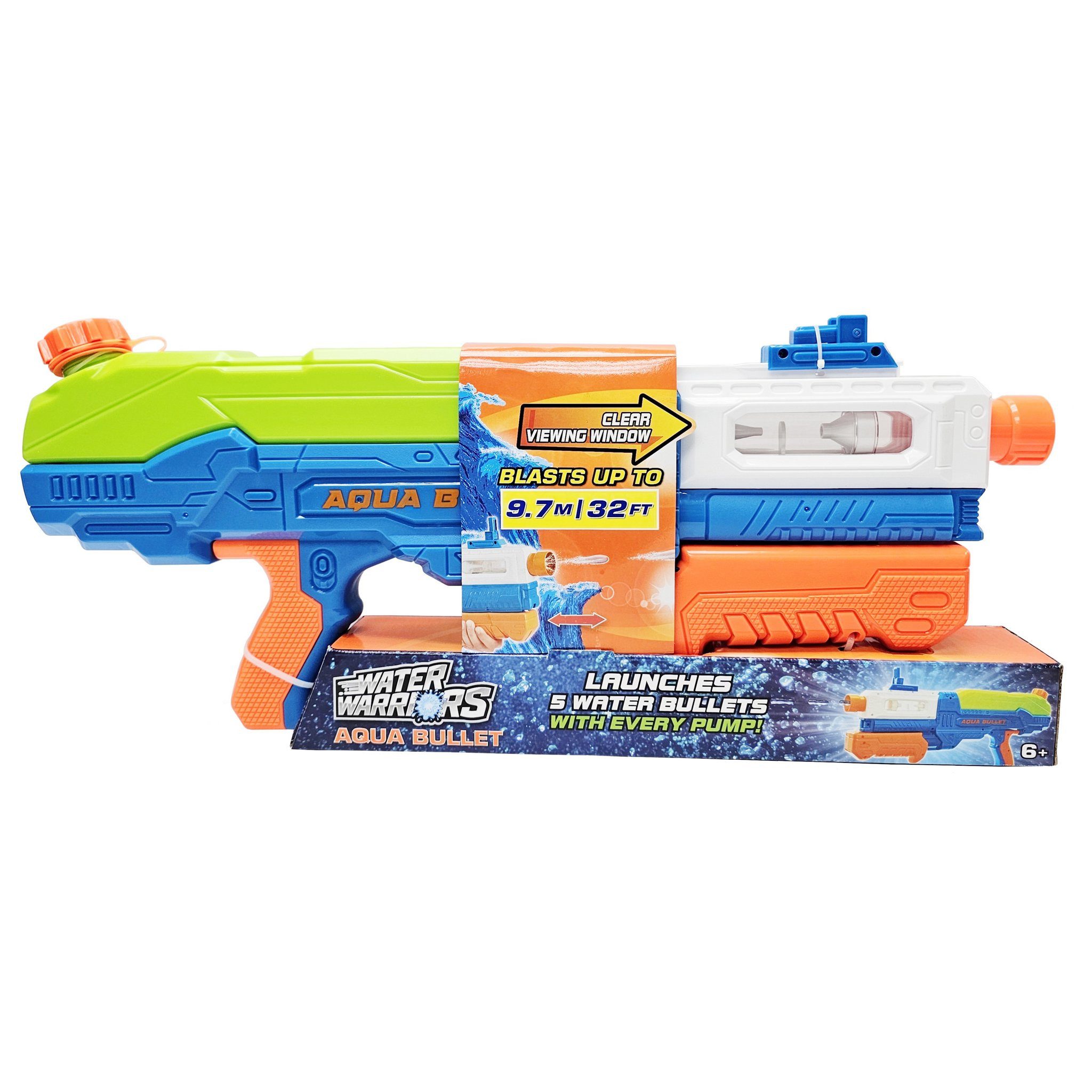 Buzz Bee Toys Wasserpistole BuzzBee Aqua Bullet, Wasserblaster mit 5-Schuss-Salven pro Pumpstoß