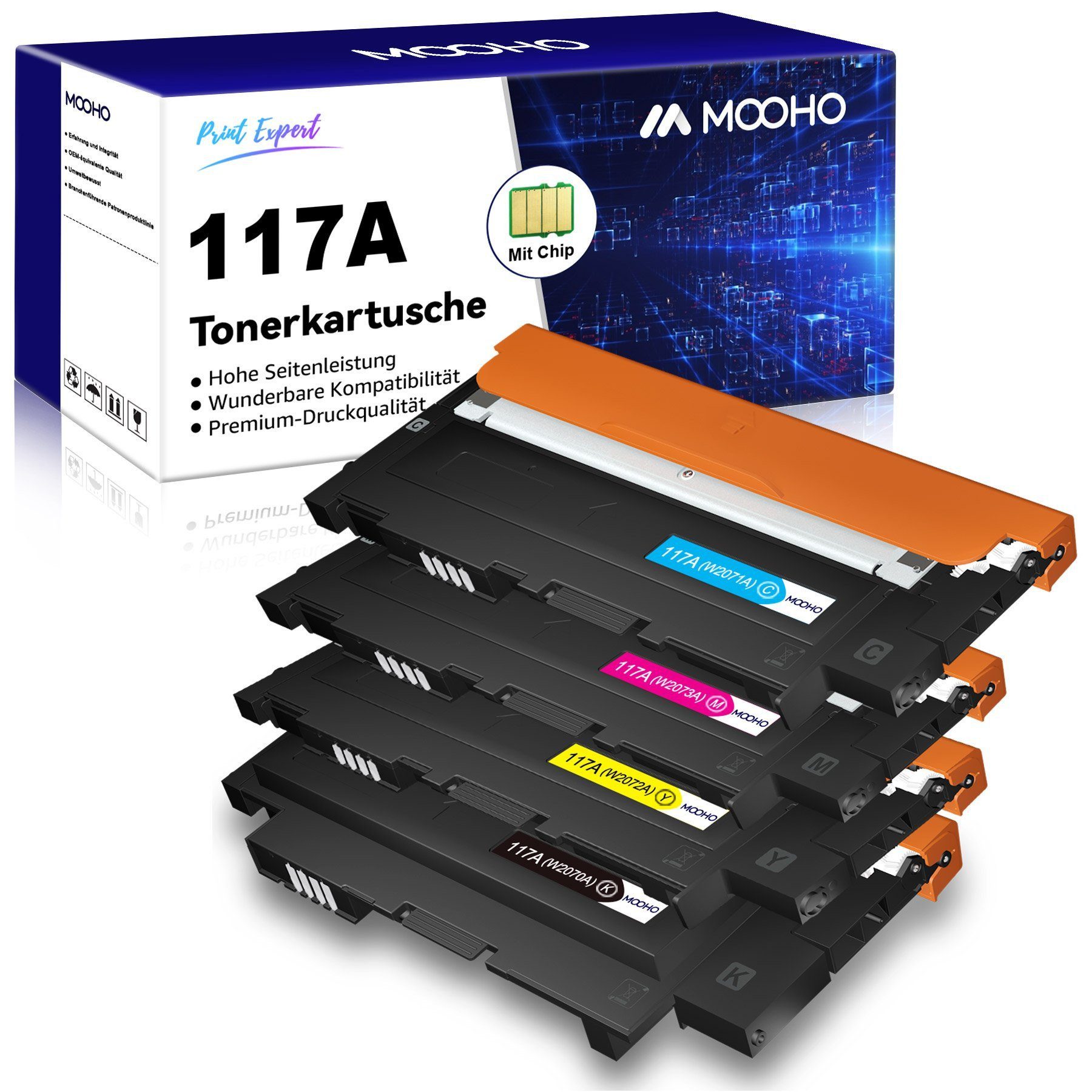 MOOHO Tonerpatrone Kompatible für HP 117A Toner Multipack, (4er-pack mit Chip Kompatibel für HP Color Laser MFP, 4-St), 178nwg 179fwg 178nw 179fnw Color Laser 150a 50nw 150w