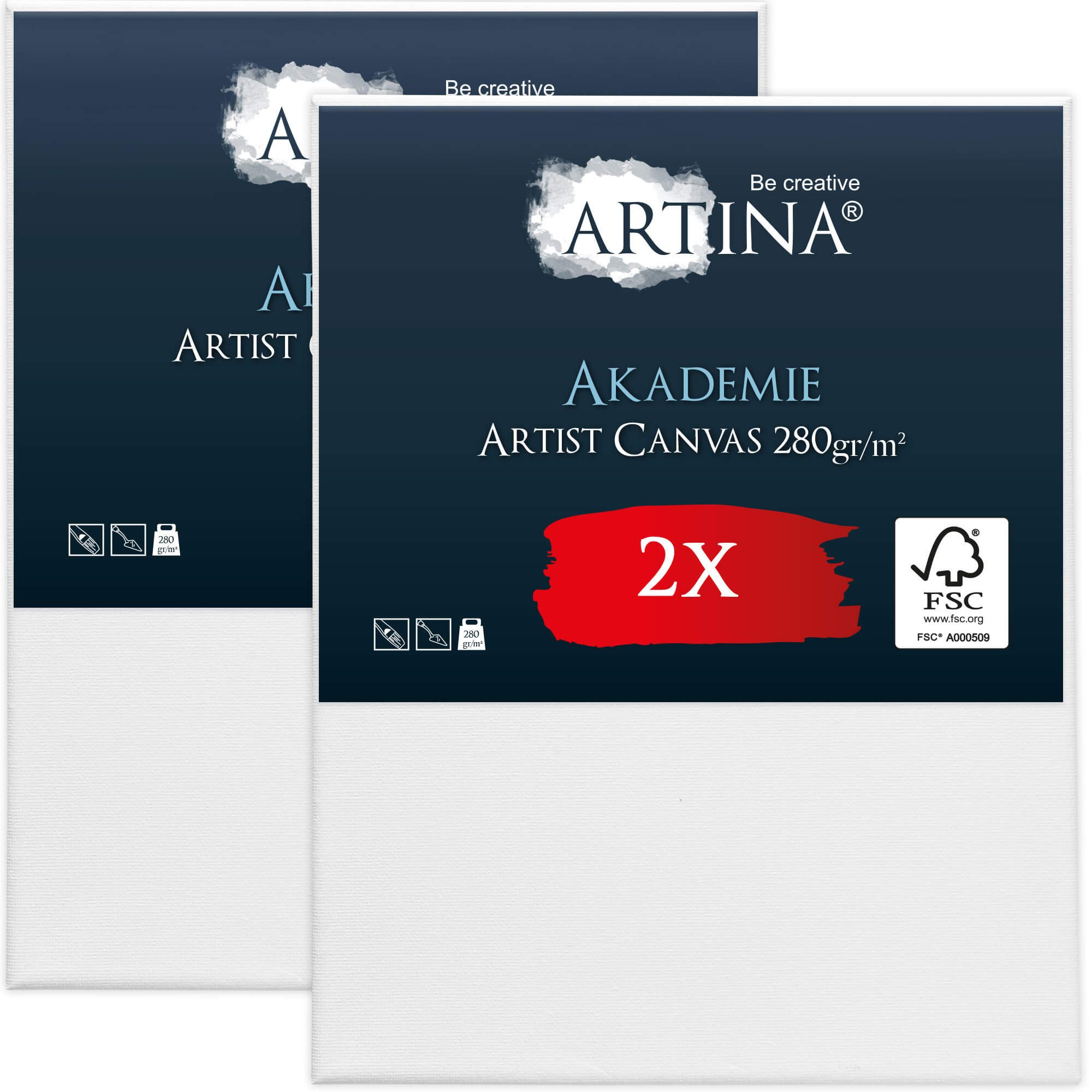Artina Keilrahmen Keilrahmen Leinwand Akademie, 80x100cm. 2er Set, 100% Baumwolle Leinwände 280 g/m² für Acrylfarben Canvas