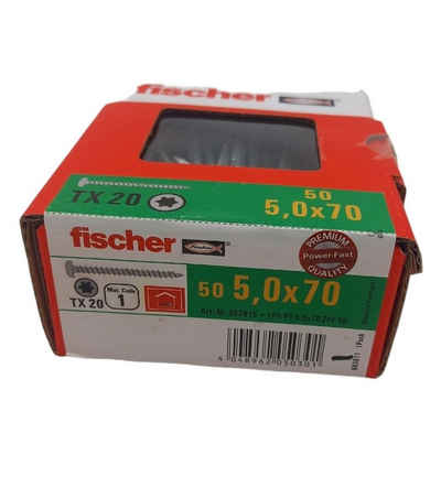 Fischer Befestigungstechnik Schraube 50x fischer Holzbauschrauben 5,0x70mm TX20Holzschrauben Vollgewinde, (50 St)