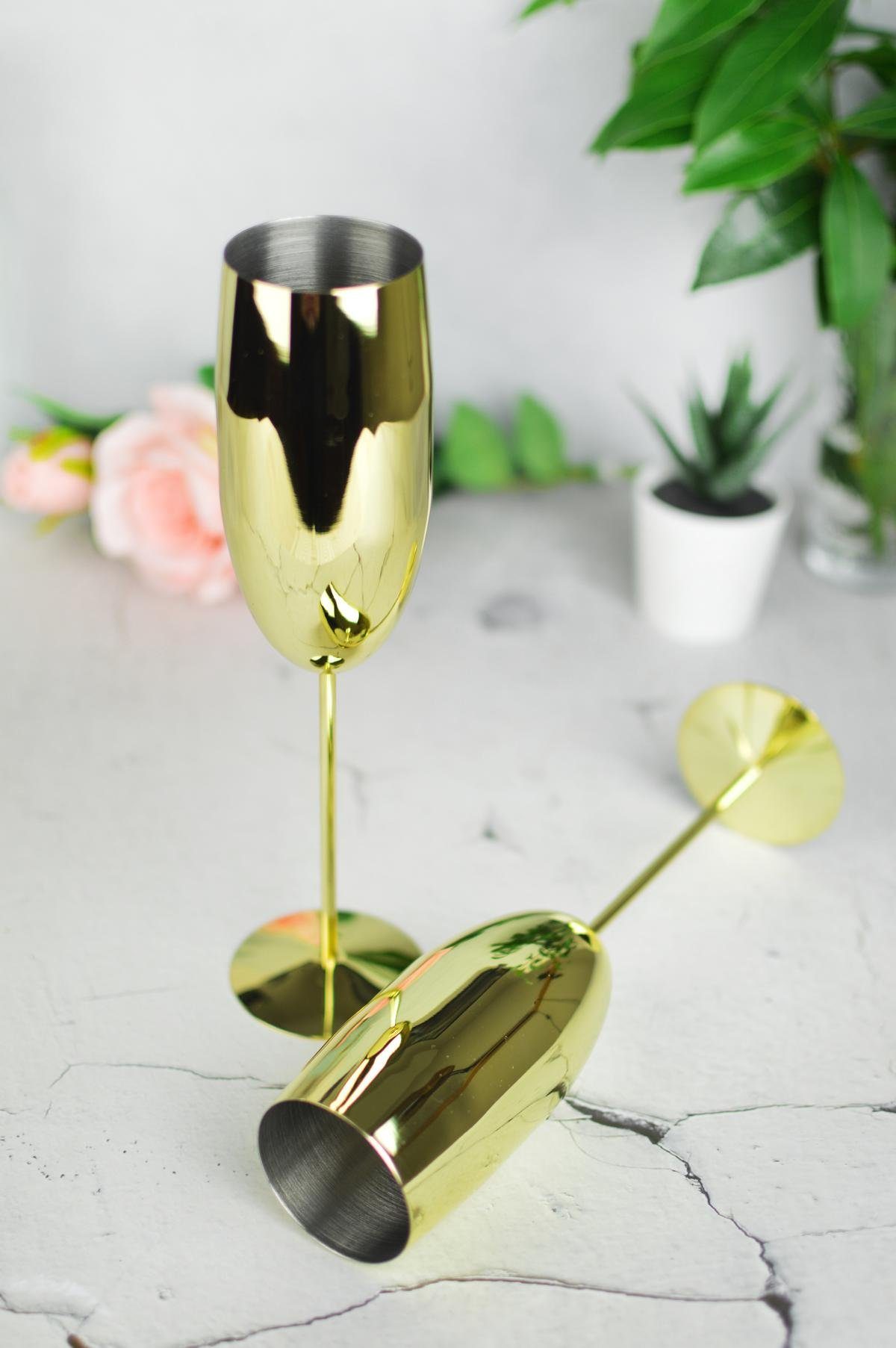 Sendez Sektglas 2 Sektgläser 270ml Gold Sektkelche Champagner Proseccoglas, 2-tlg., Edelstahl – Bild 3 von 4