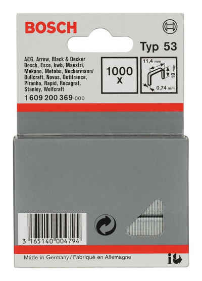 BOSCH Tackerklammer, Typ 53 Feindrahtklammer - 0,74 x 18 x 11,4 mm - 1000er-Pack