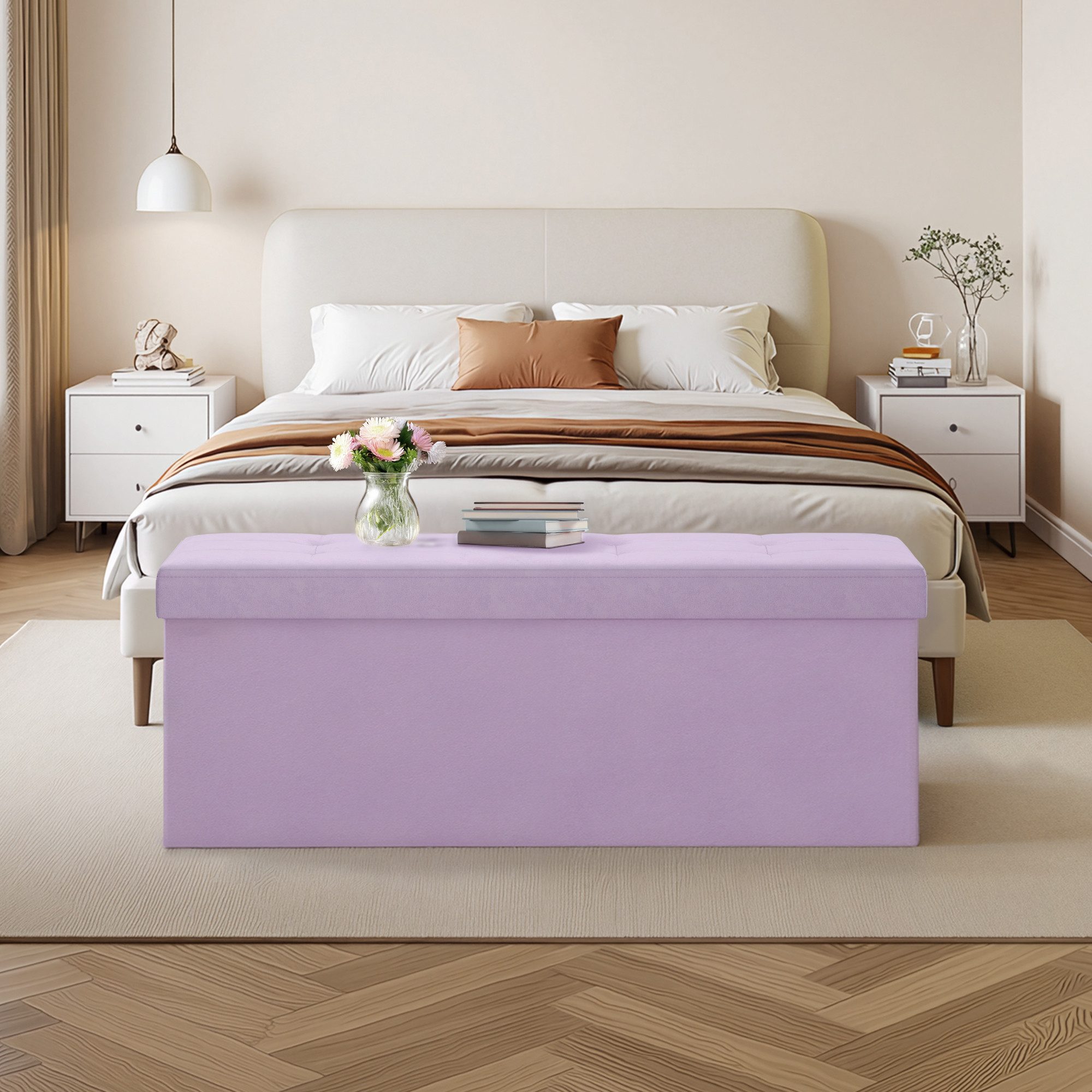 SONGMICS Sitzhocker Aufbewahrungshocker, Samtige, klappbare Sitztruhe (76/110 cm) mit 2 extra Boxen