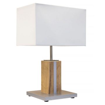 etc-shop Tischleuchte, Leuchtmittel nicht inklusive, Nachttischleuchte Textil weiß Tischleuchte Holz Eiche Tischlampe Holz