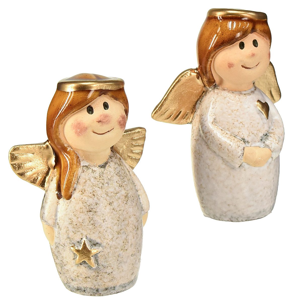 Florists Products Weihnachtsmann Engel-Duo Creme-Weiß Keramik Gold – Himmlische Deko 8.6 cm – 2, 2 Stü