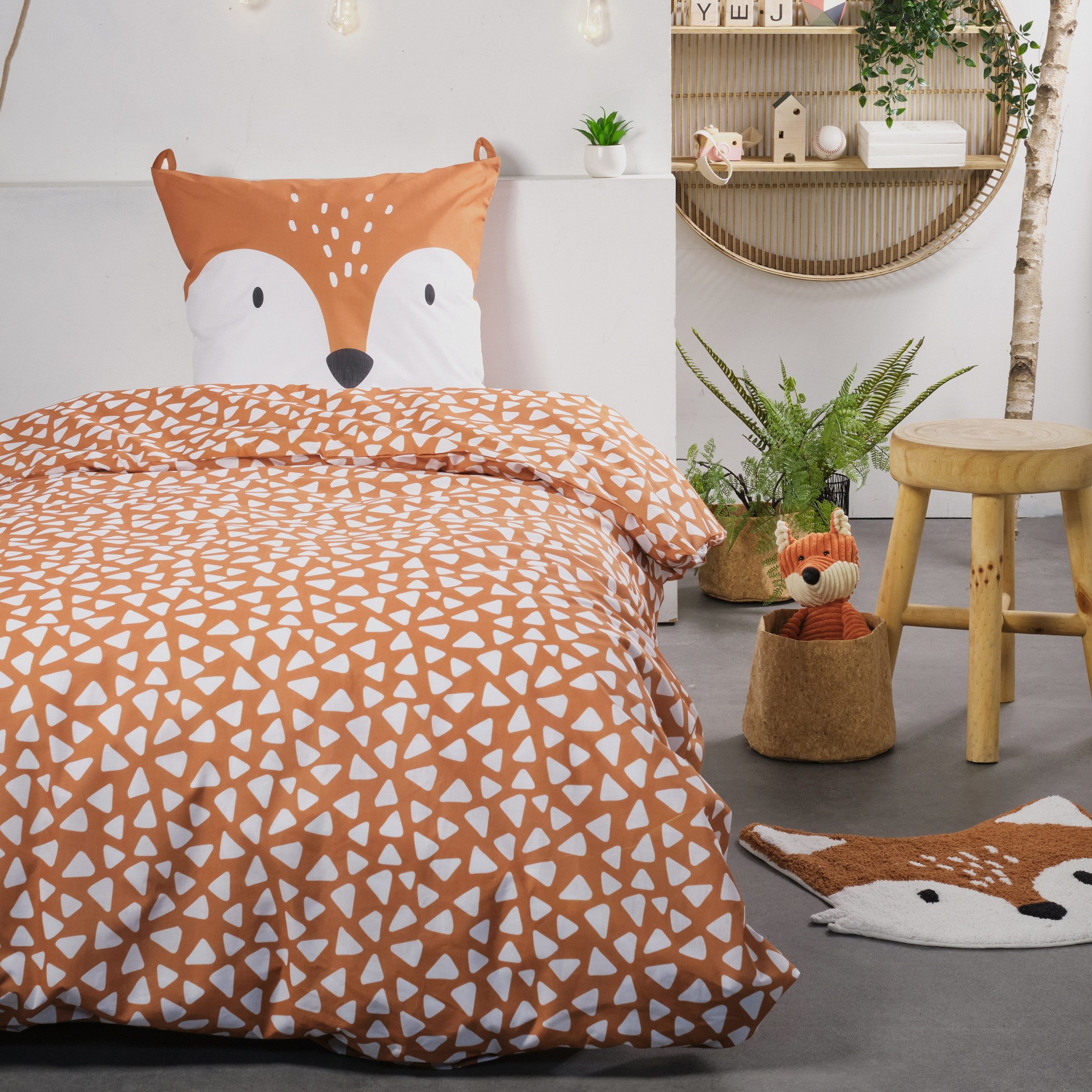 Familando Kinderbettwäsche lustiger Fuchs 135x200 80x80 cm aus 100% Baumwol günstig online kaufen