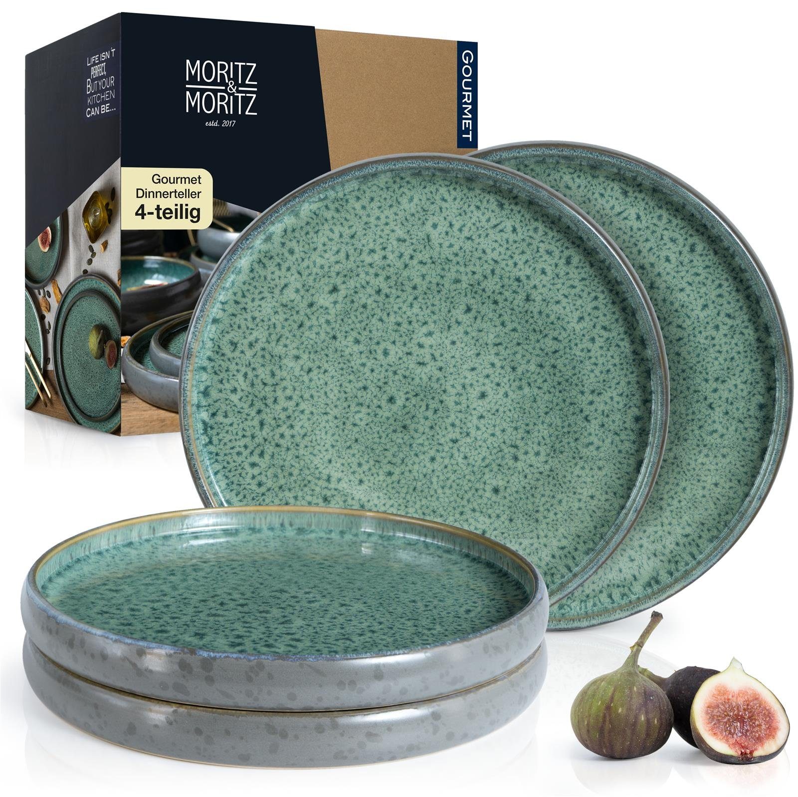 Moritz & Moritz Сервірування столу Moritz & Moritz SOLID 4x Dinnerteller Grün (4-tlg), 4 Personen, Steinzeug, Geschirrset zum Servieren