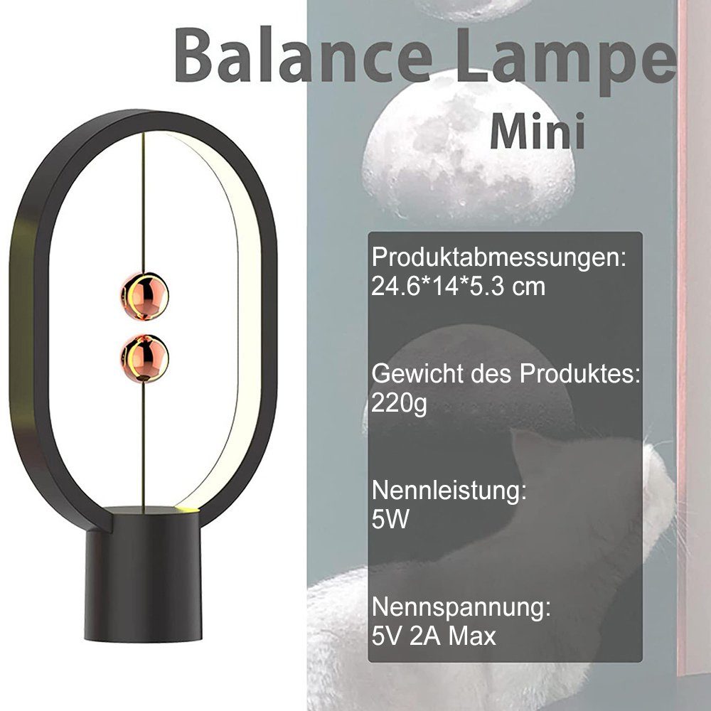 Nachttisch Lampe Rosnek Schwarz#2 Schreibtischlampe LED Balance USB-betrieben Tischleuchte LED Magnetschalter Mode Licht,