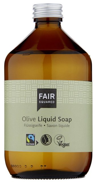 Fair Squared Flüssigseife FAIR SQUARED Flüssigseife mit fair gehandeltem Olivenöl – für alle Hauttypen geeignet – 500 ml, 1-tlg., Mit Fairtrade-Olivenöl aus Palästina.