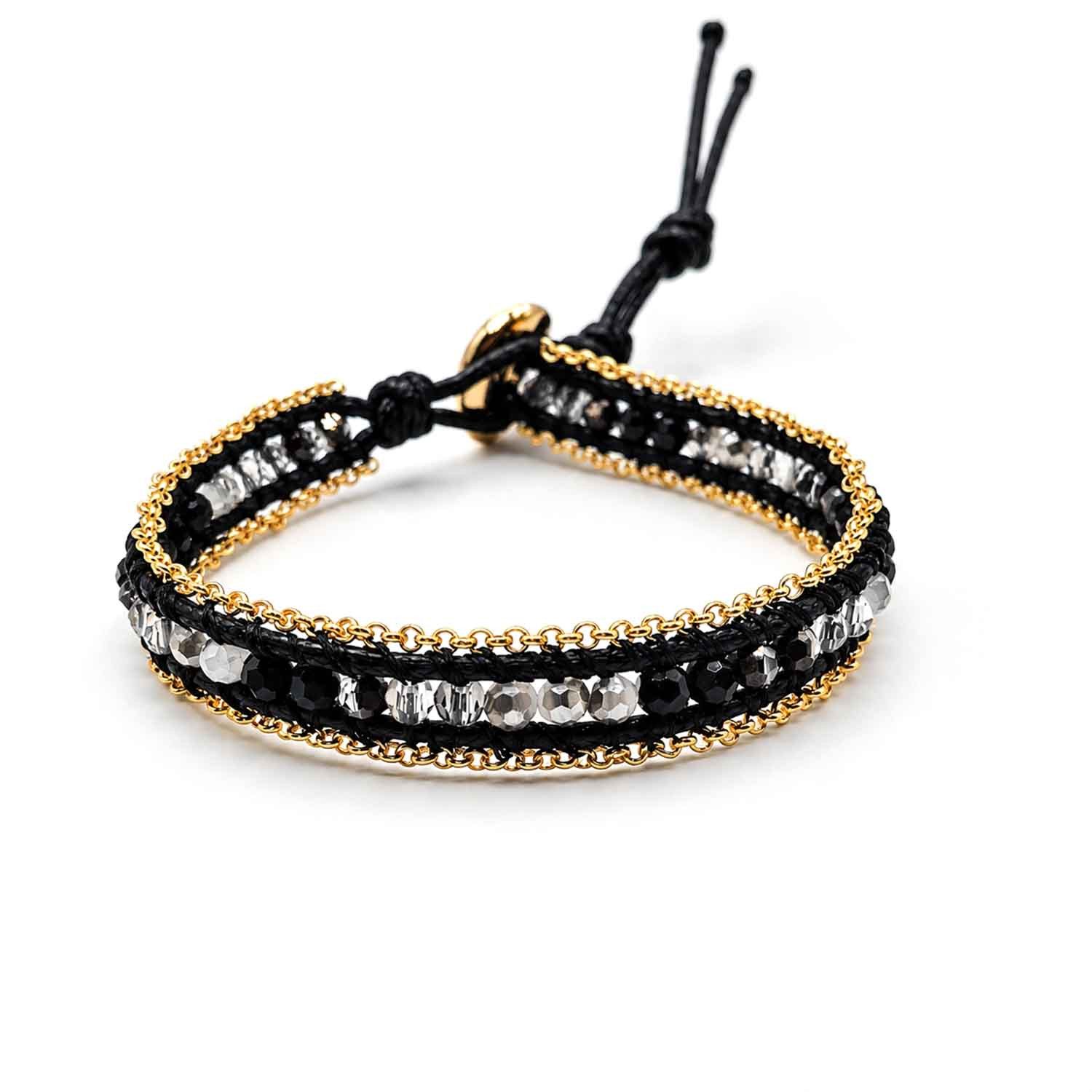 Impala Wickelarmband Kavita mit Kristallglasperlen & Edelstahl vergoldet, Armband mit Kristallperlen