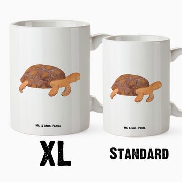 Mr. & Mrs. Panda Tasse Schildkröte Marschieren - Weiß - Geschenk, Grosse Kaffeetasse, Liebli, XL Tasse Keramik, Großes Füllvolumen