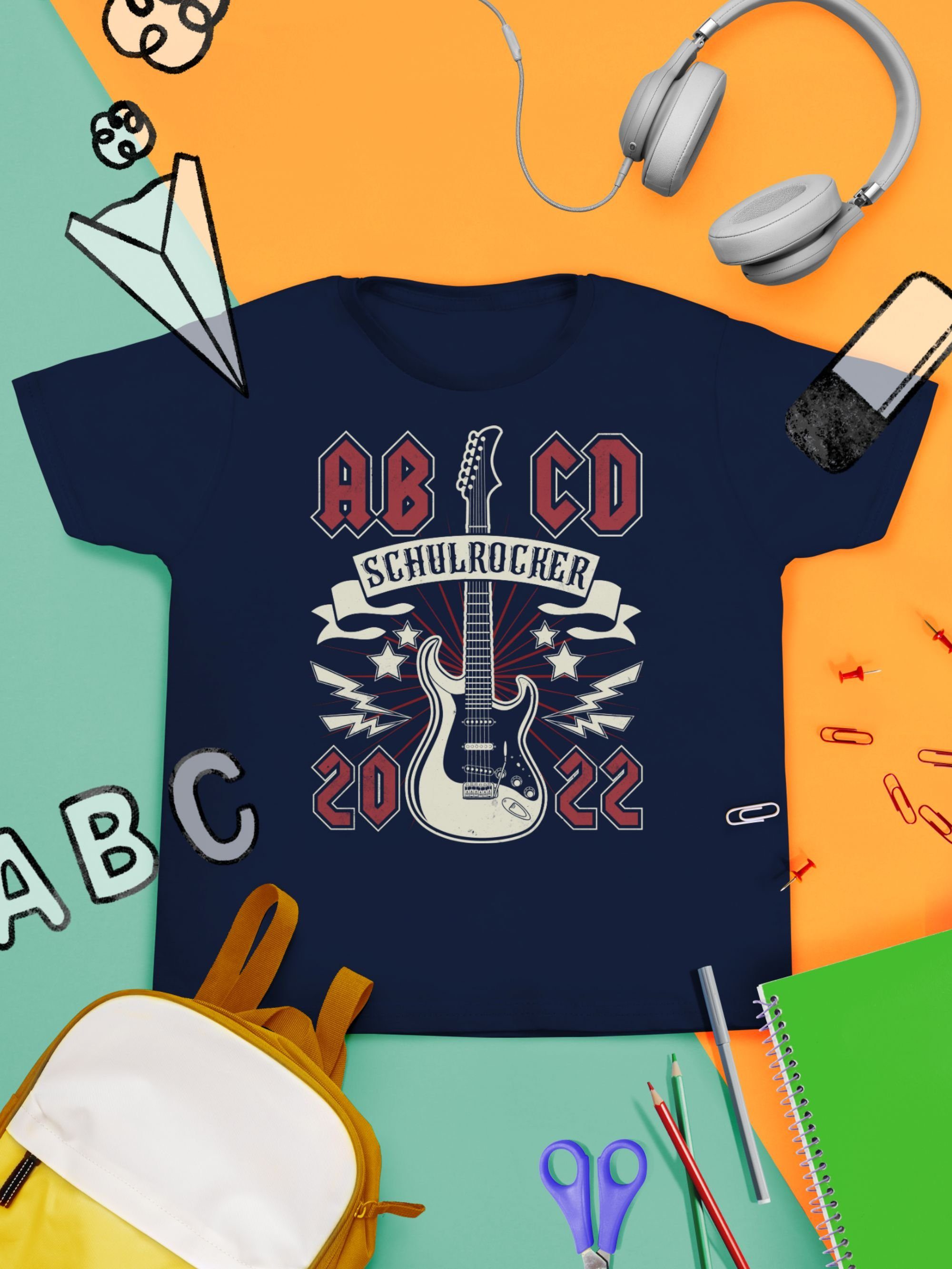 Kinder Kids (Gr. 92 - 146) Shirtracer T-Shirt ABCD Schulrocker Vintage 2022 - Schulkind Einschulung und Schulanfang - Schulanfan