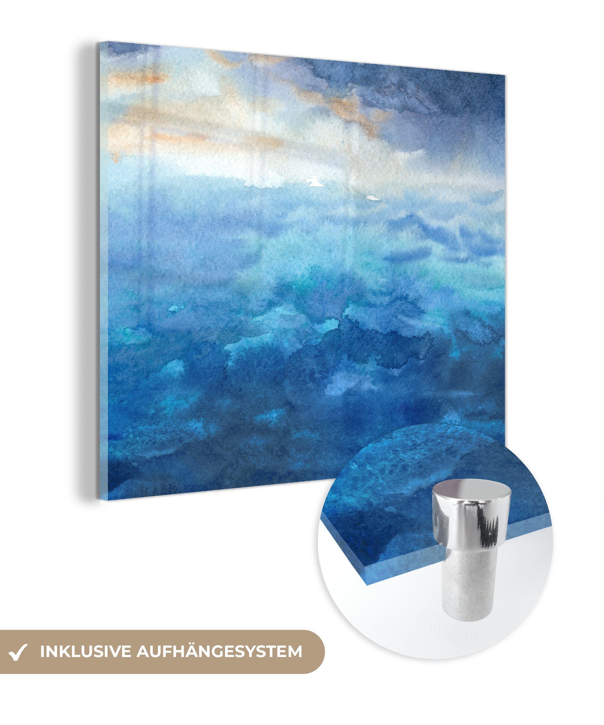 Meer - Wanddekoration Foto - (1 auf Glas Acrylglasbild MuchoWow Glasbilder auf St), - Wasserfarben, Glas - Wandbild Bilder
