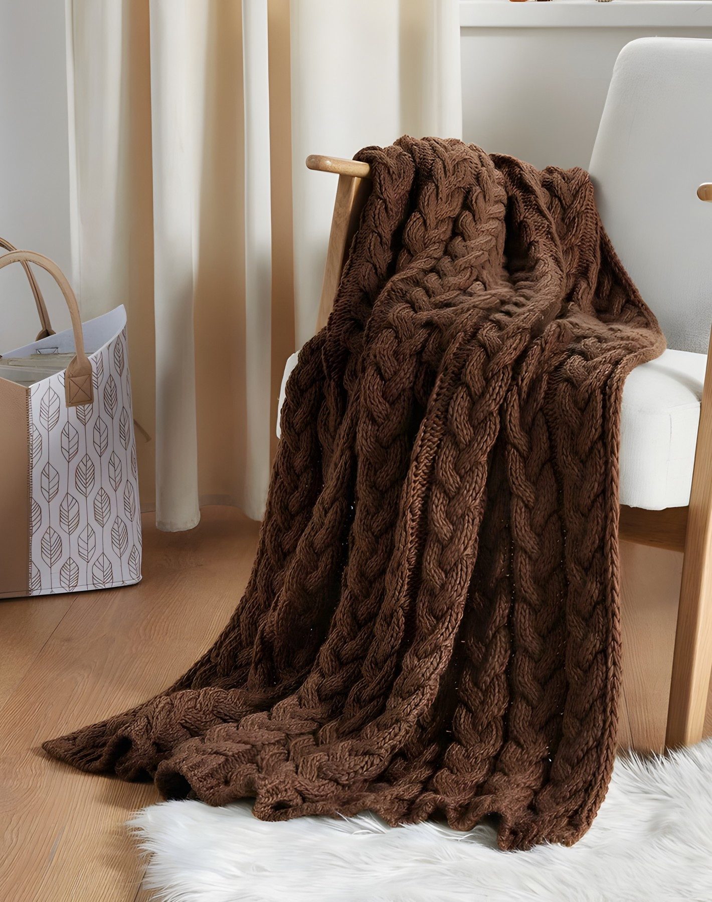 Wohndecke Kuscheldecke "Mocca" in braun, Stickmuster, 127x152 cm, Sofadecke, Dekoleidenschaft, Couchdecke, Sofa Überwurf Decke, Geschenk für Männer & Frauen – Bild 5 von 5