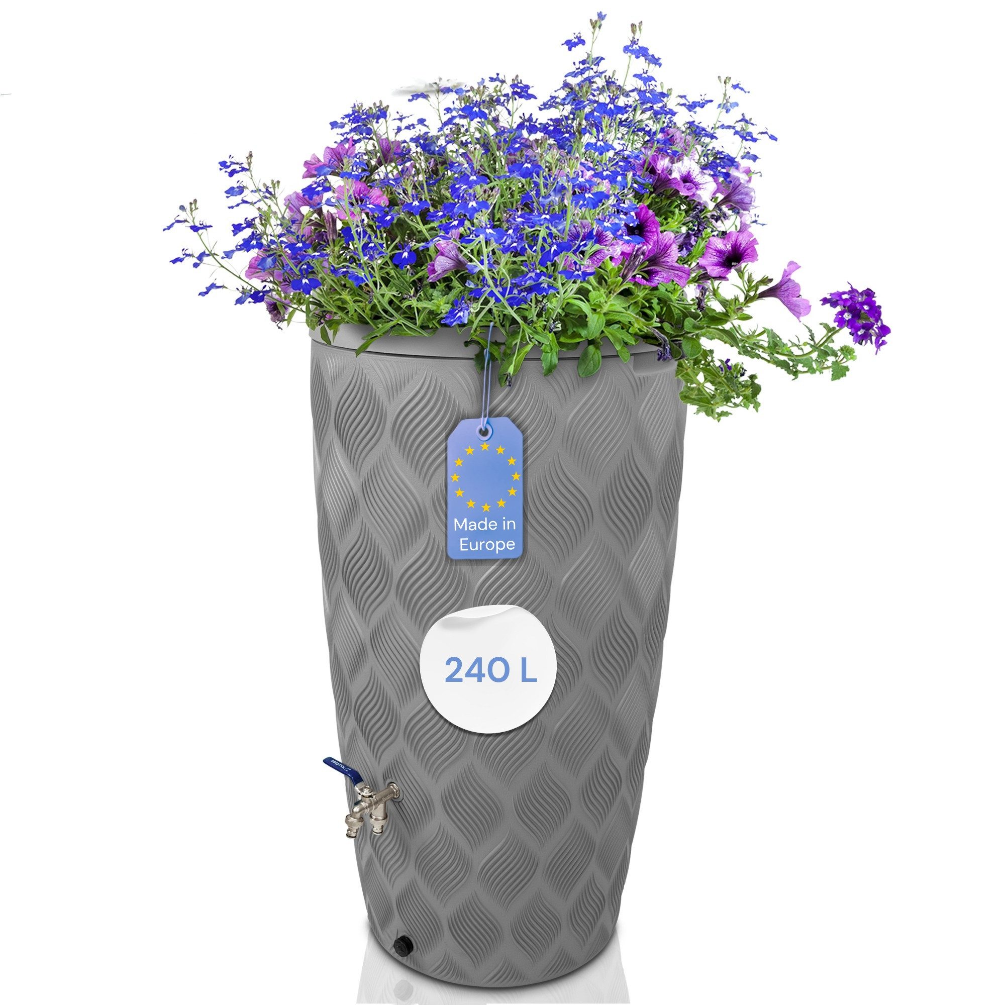 YourCasa Regentonne YourCasa Regentonne 240L [Seabreeze] Regenfass Regenwassertonne, Durchmesser unten: 44,5 cm, Durchmesser oben: 59,5 cm, Höhe: 112 cm